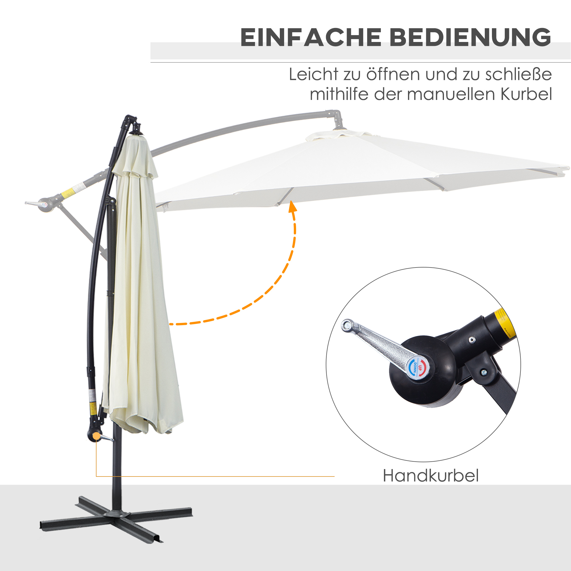 Sonnenschirm mit Kurbel Wetterbeständig 3 m x 3 m x 2,5 m Stahl Polyester