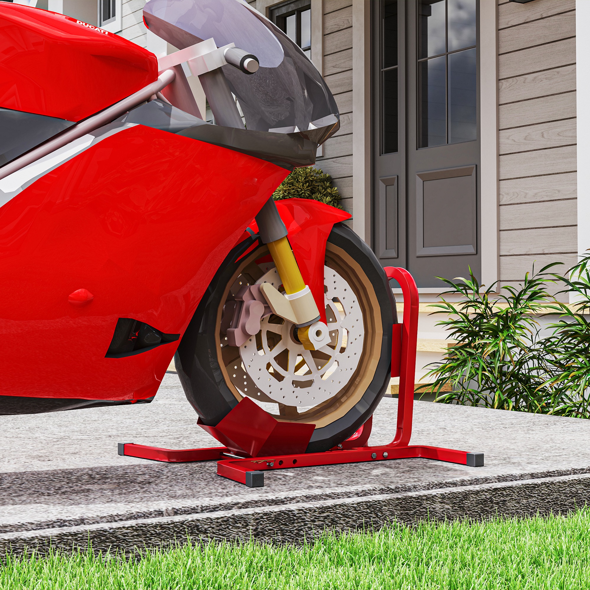 Motorradständer für 17-21", 430-530 mm Vorderrad, einstellbar, aus Metall Rot