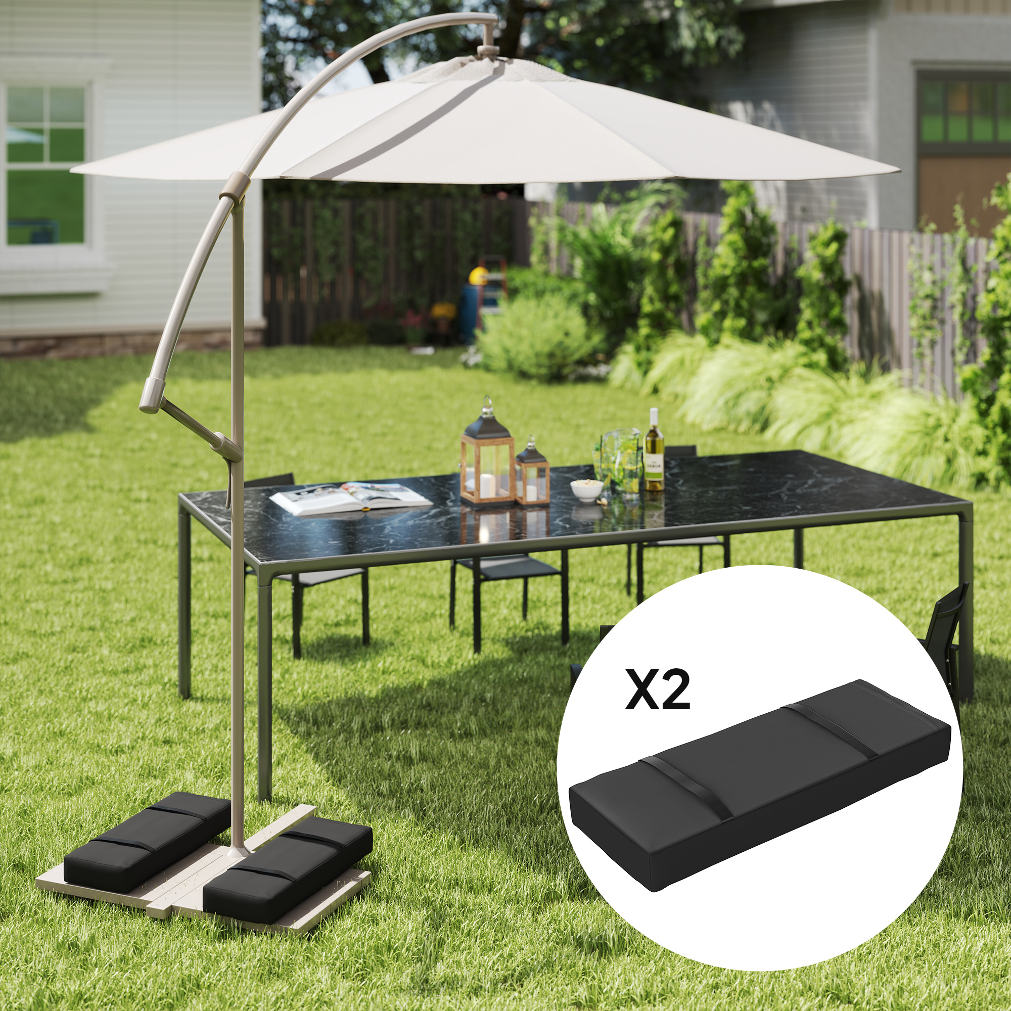 2er Set Sandsäcke für Sonnenschirm auffüllbare bis 25 kg Sandsack für Schirmständer 600D Oxford Schwarz