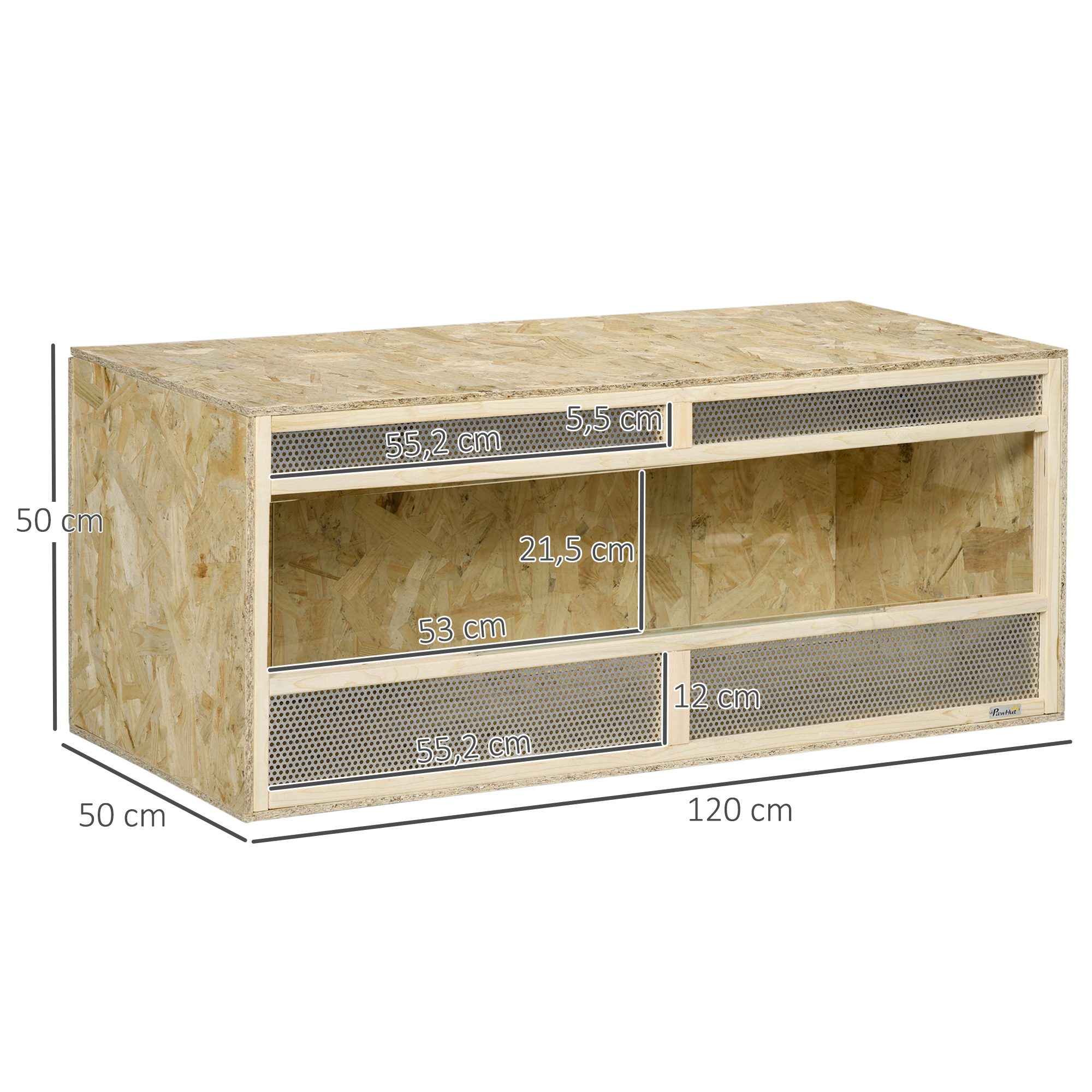 Terrarium für Reptilien/Amphibien, Glasschiebetüren, Lüftungsgitter, 120x50x50cm