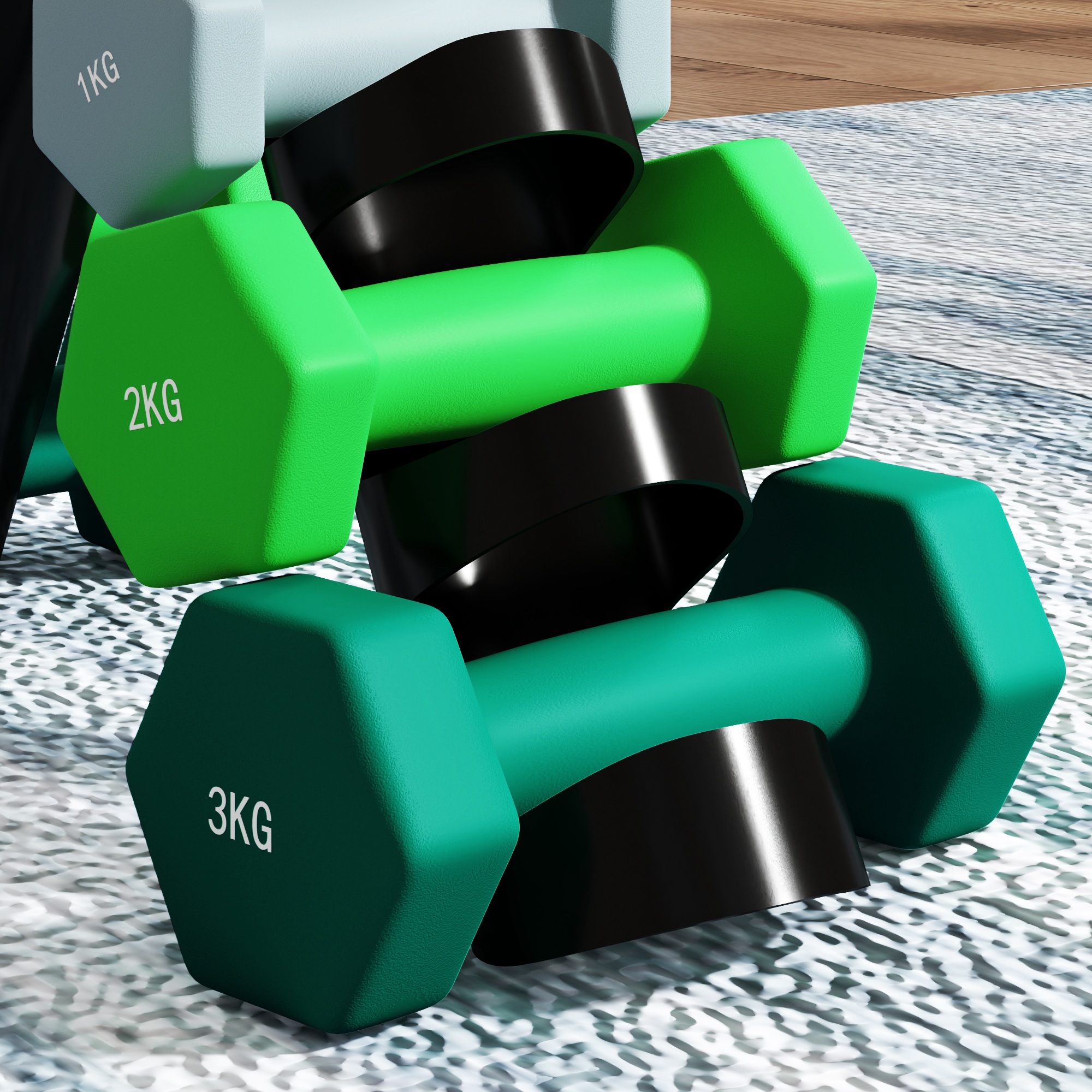 Hantelset mit Aufbewahrungsgestell, Set mit 6 Hanteln für Fitness-Training, 2 x 1kg, 2 x 2kg, 2 x 3kg