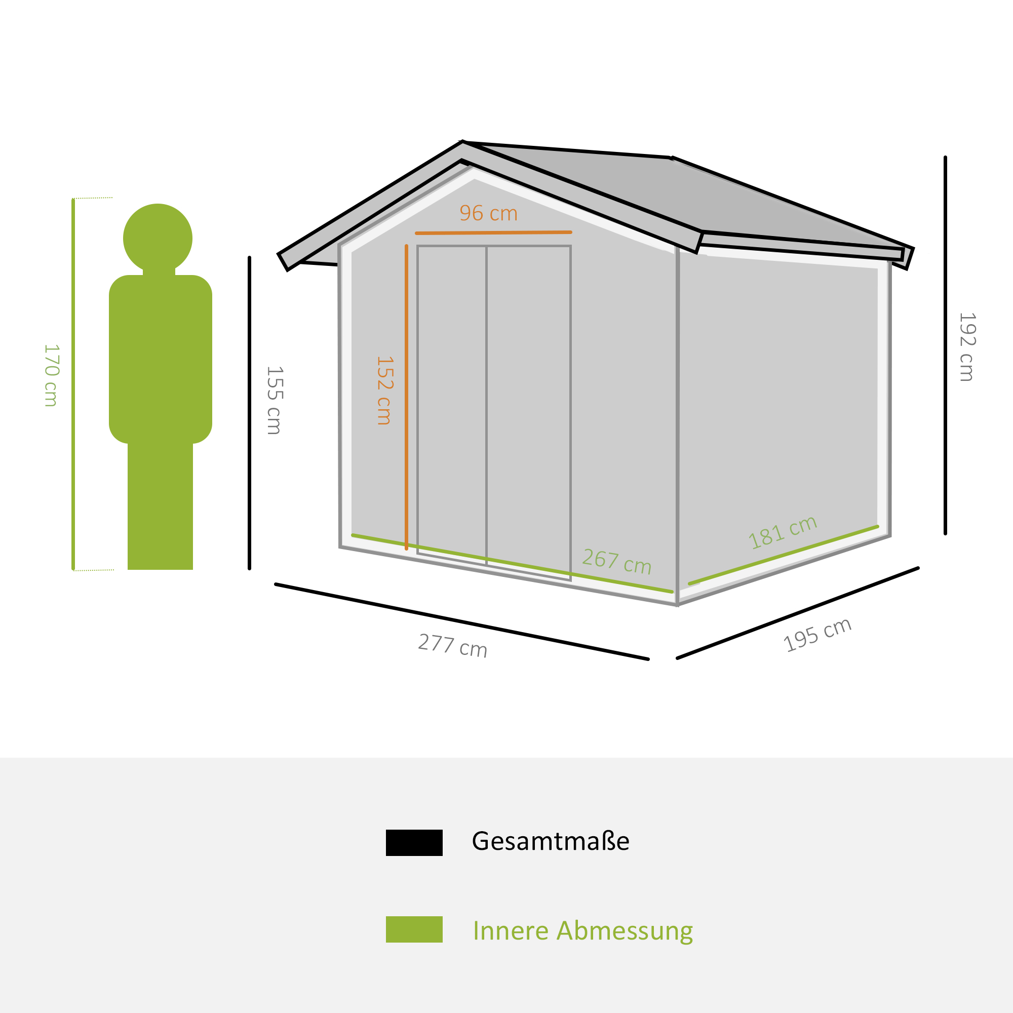 Geräteschuppen mit Schiebetüren 2,77 x 1,95 x 1,92 m Metall Kohlegrau