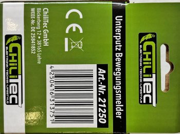 Unterputz PIR-Bewegungsmelder 160° / LED geeignet, 3-Draht Technik, weiß