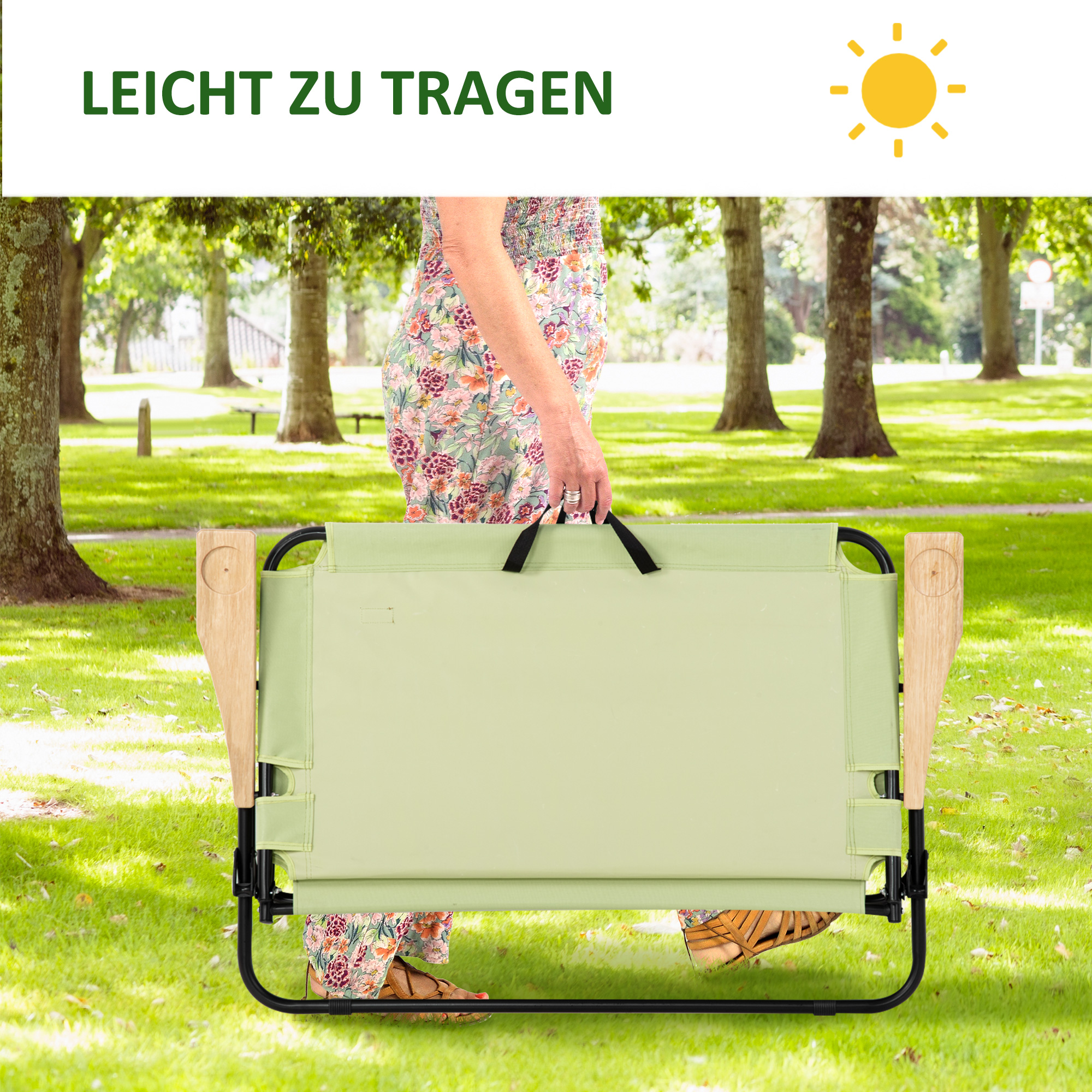 2-Sitzer Campingstuhl, klappbar, mit Getränkehalter, 141 x 67 x 80 cm, Grün