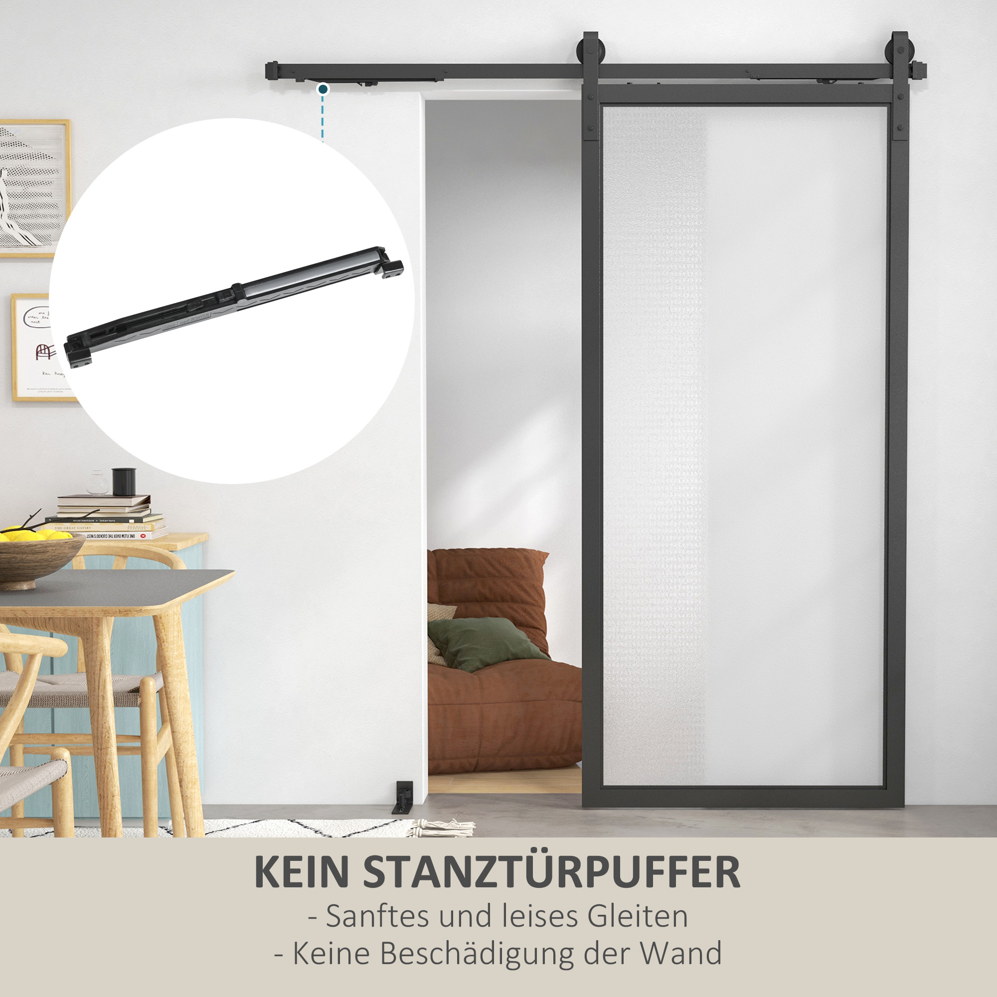 Schiebetür-Bausatz, leise & leichtgängig, für Holz- & Zementwände, 183cm, Stahl, Schwarz