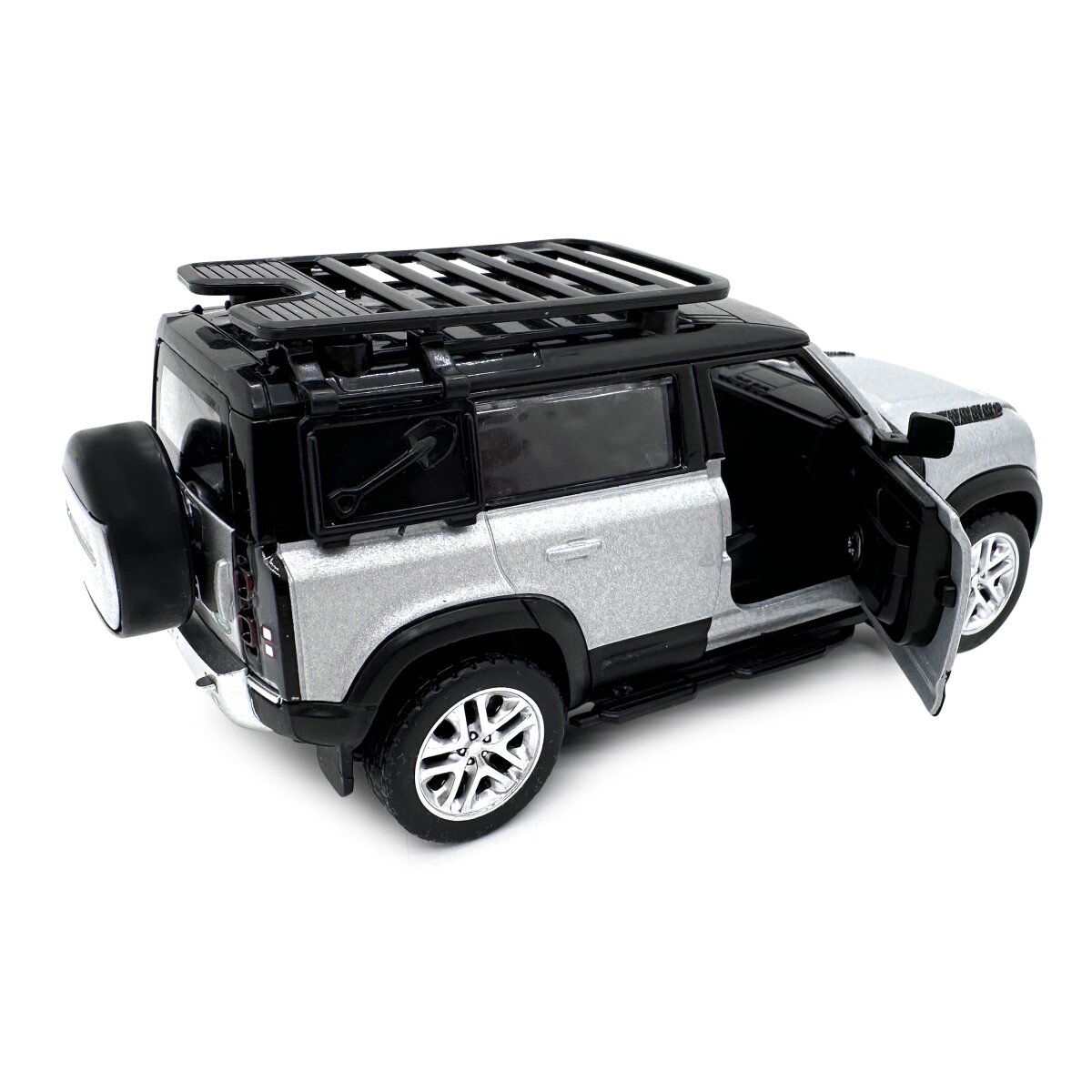 Land Rover Defender 110  Diecast 1:43 silber 2in1
