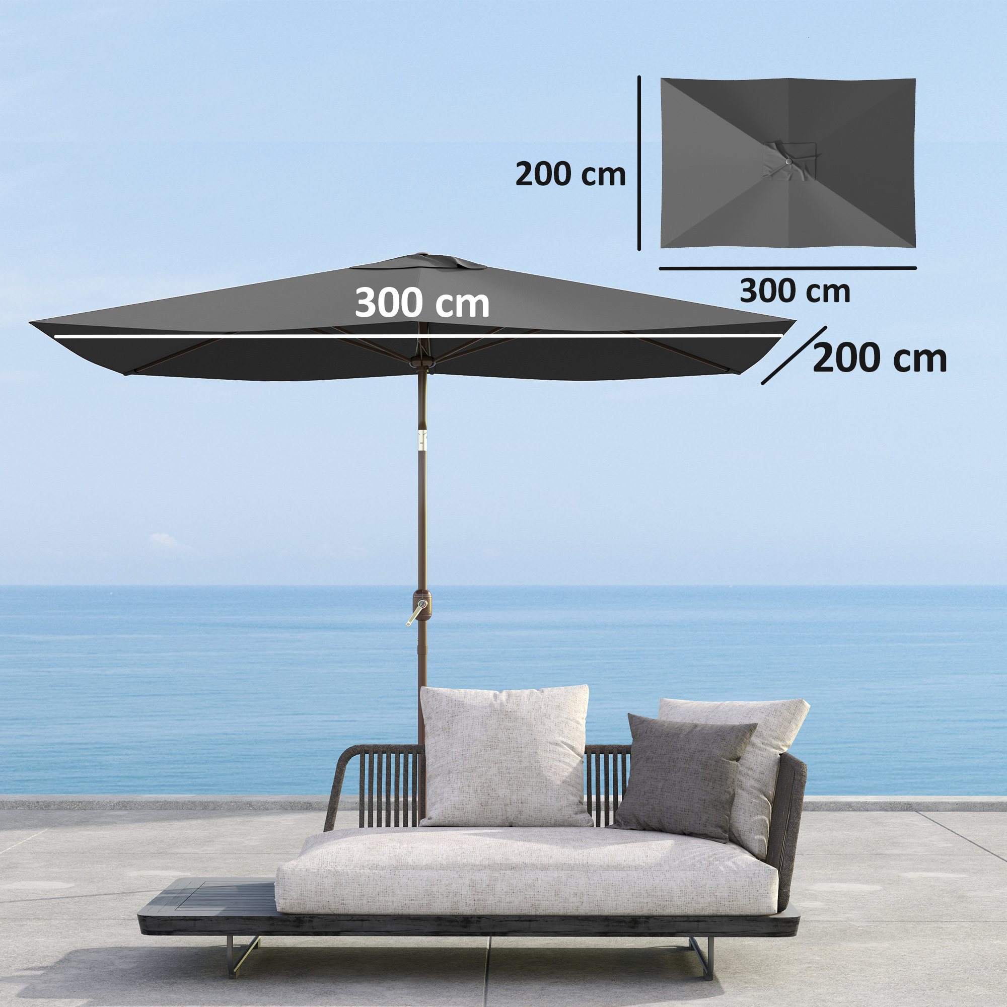 Sonnenschirm Ersatzbezug 2 x 3 m 6 Streben UV50+ & Wasserdicht Terrassenschirm Bespannung