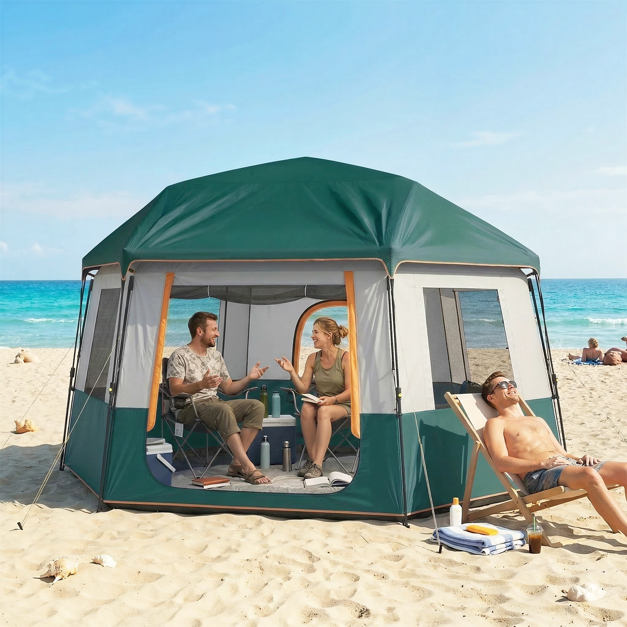 Campingzelt für 4-6 Personen stabil 3000mm wasserdicht Familienzelt mit abnehmbarem oberen Abdeckung UV30+ Schutz Grün