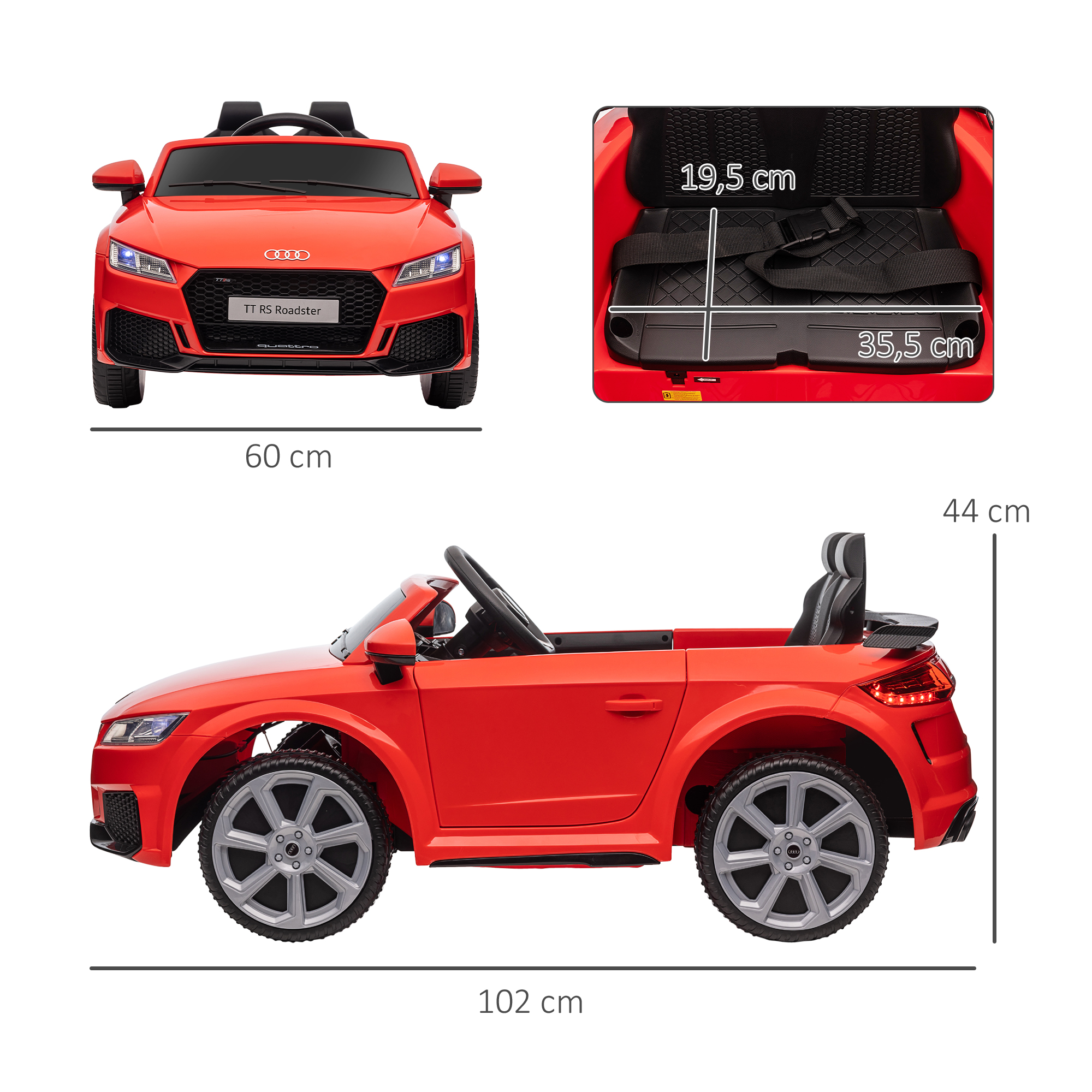 Kinderfahrzeug Audi TT RS Roadster, 3 km/h, Fernbedienung, LED, USB, rot