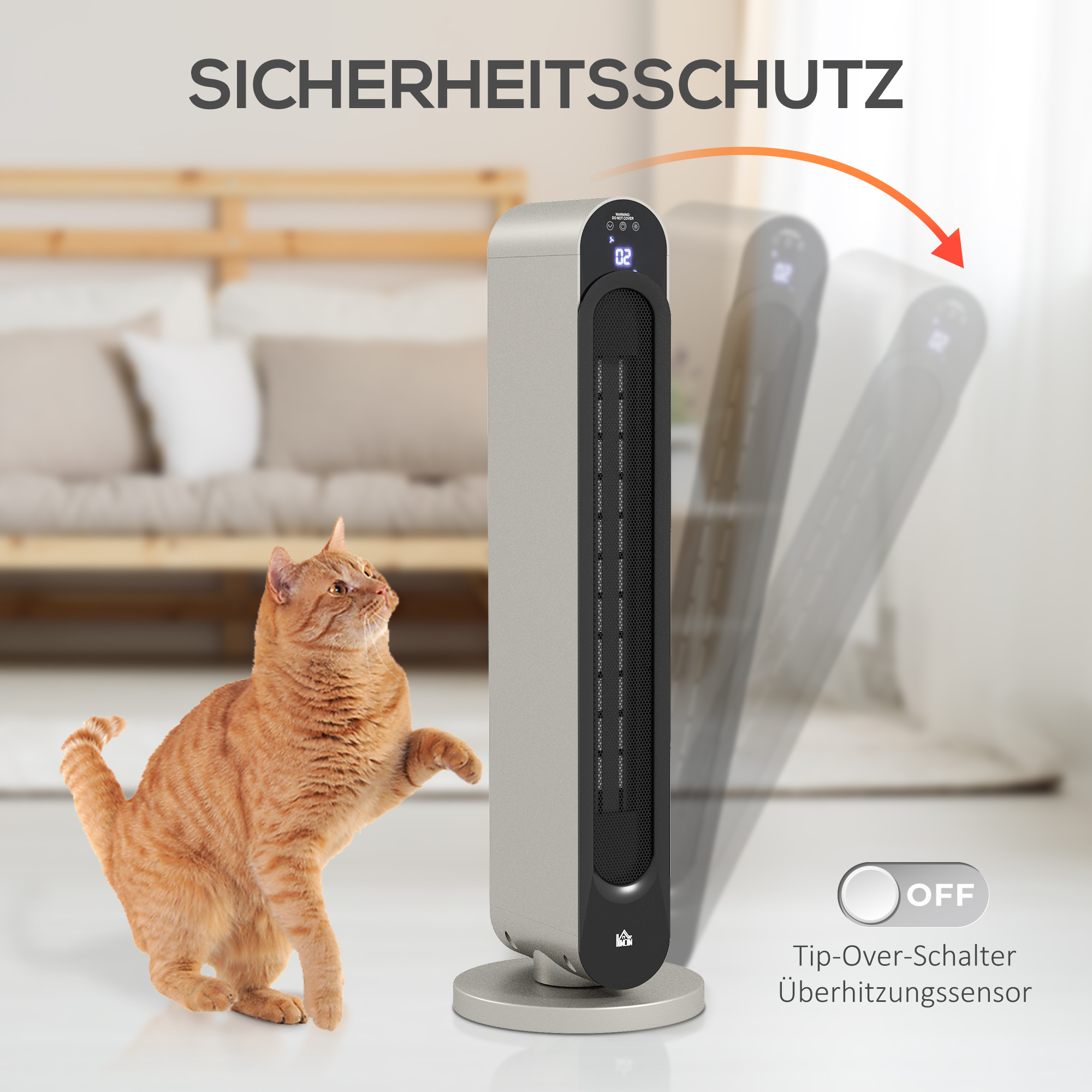 Elektrische Heizung, 3 Modi, 12-Stunden-Timer, LED-Anzeige, Schwenkfunktion