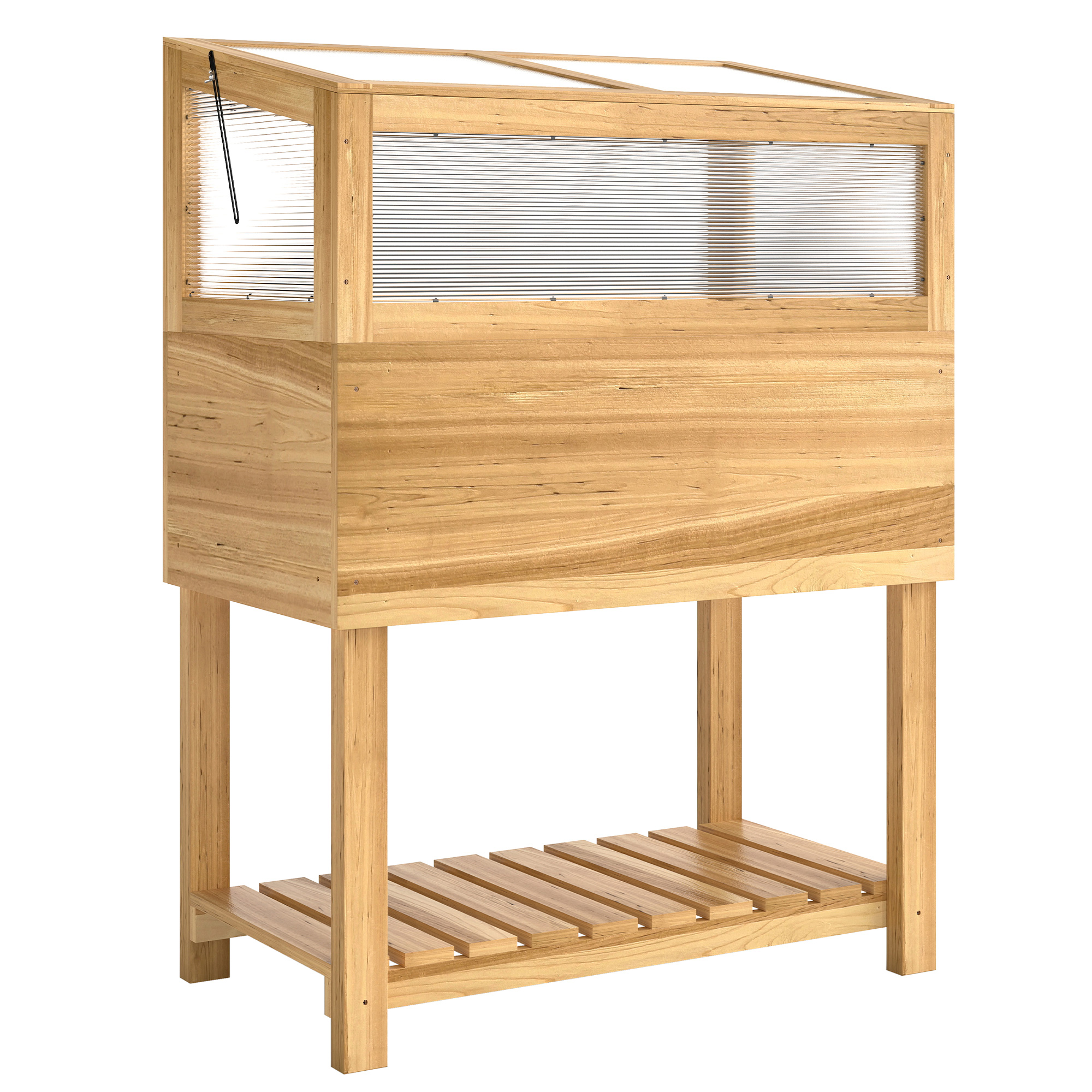 Hochbeet mit Frühbeetaufsatz aus Holz erhöhter Pflanzkasten mit aufklappbar Abdeckung Regal Vliesstoff Ergonomisch