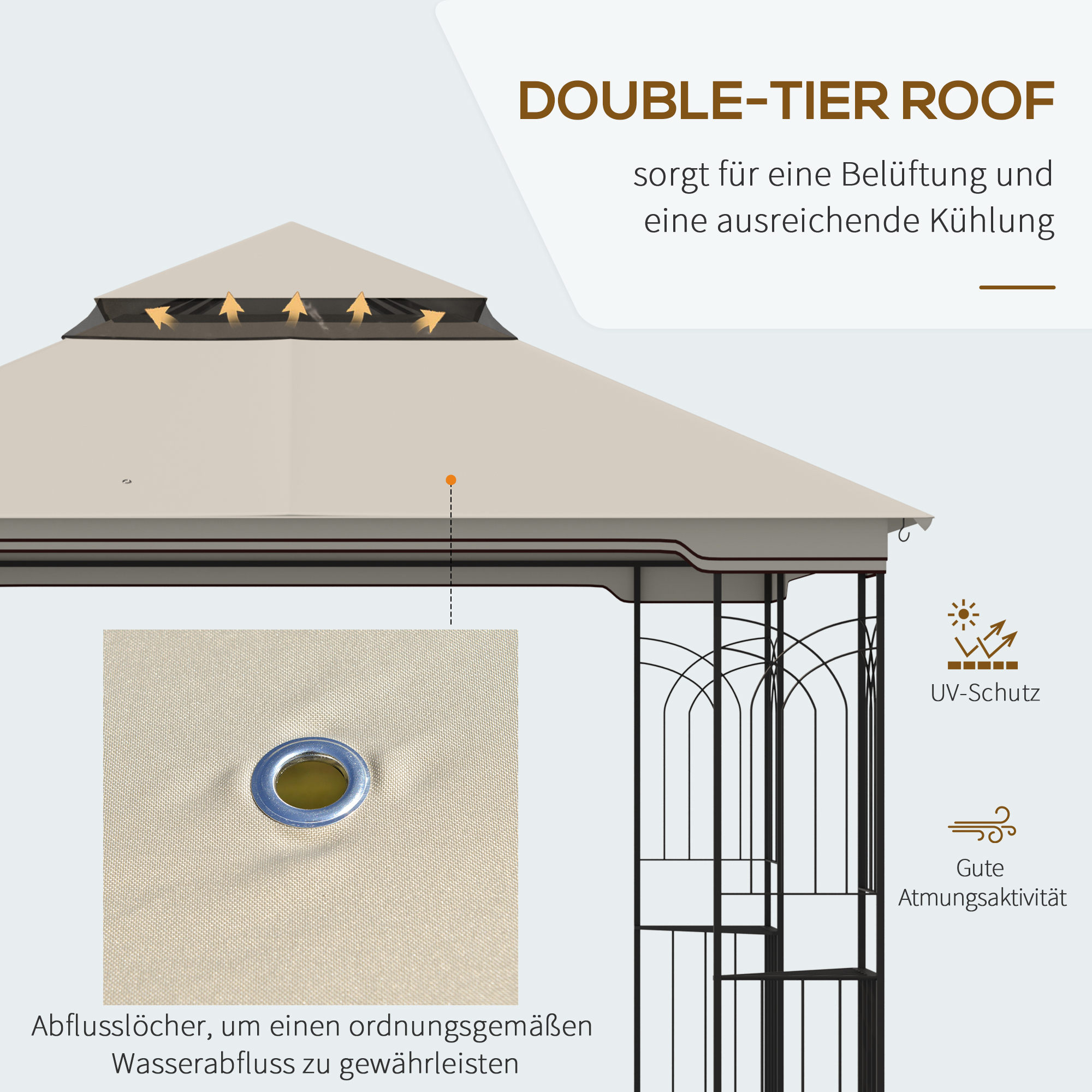 Gartenpavillon mit Doppeldach Pavillon Gartenzelt Festzelt Partyzelt mit 4 x Seitenwand Metall+Polyester Beige 2,99 x 2,99 x 2,74 m
