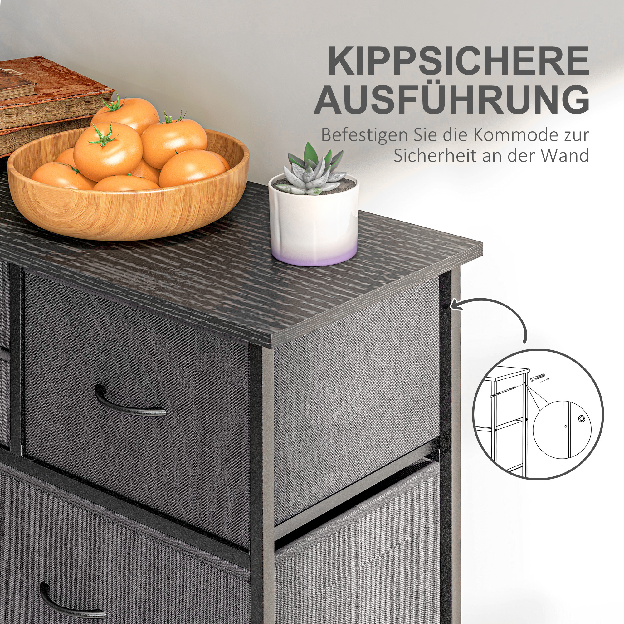 Kommode, Sideboard mit Stoffschubladen, 10 Fächer, Metallrahmen, 100x30x100cm, Schwarz