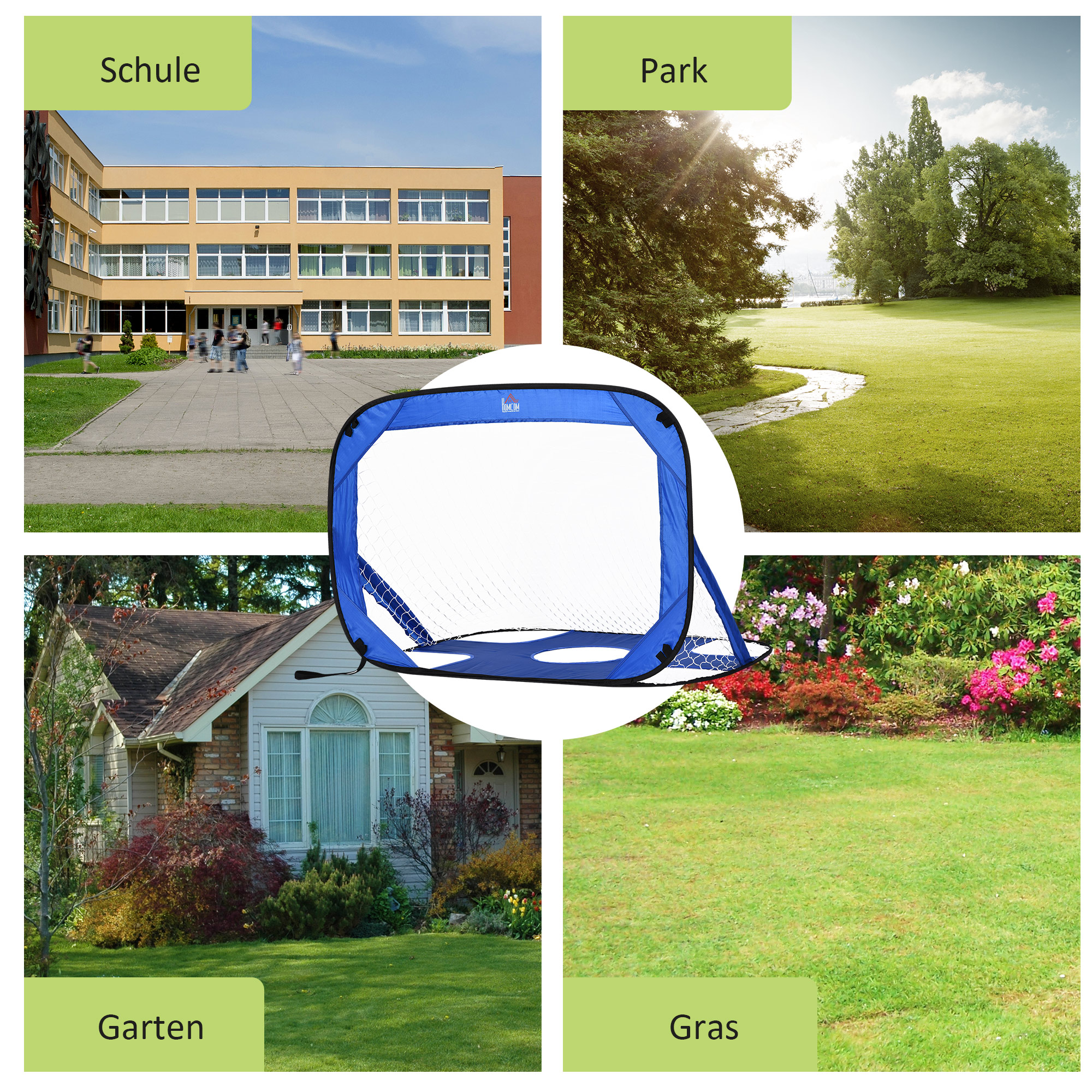 Fußballtore, Pop Up Tor, Tragbares Fußballnetz, 2er Set Minitore, mobil mit Tragetasche, Faltbar, Blau, 123 x 80 x 80 cm