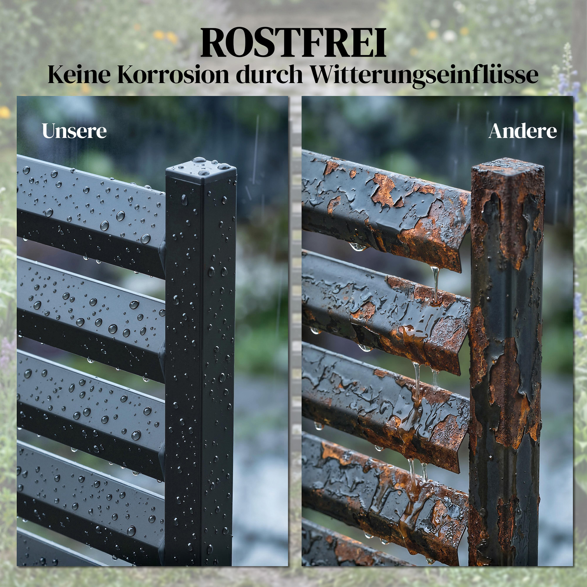 Gartenzaun 2 Paneele 91 x 152 cm Metall Sichtschutzzaun mit Pfosten & Schutzkappen rostfreie Schwarz