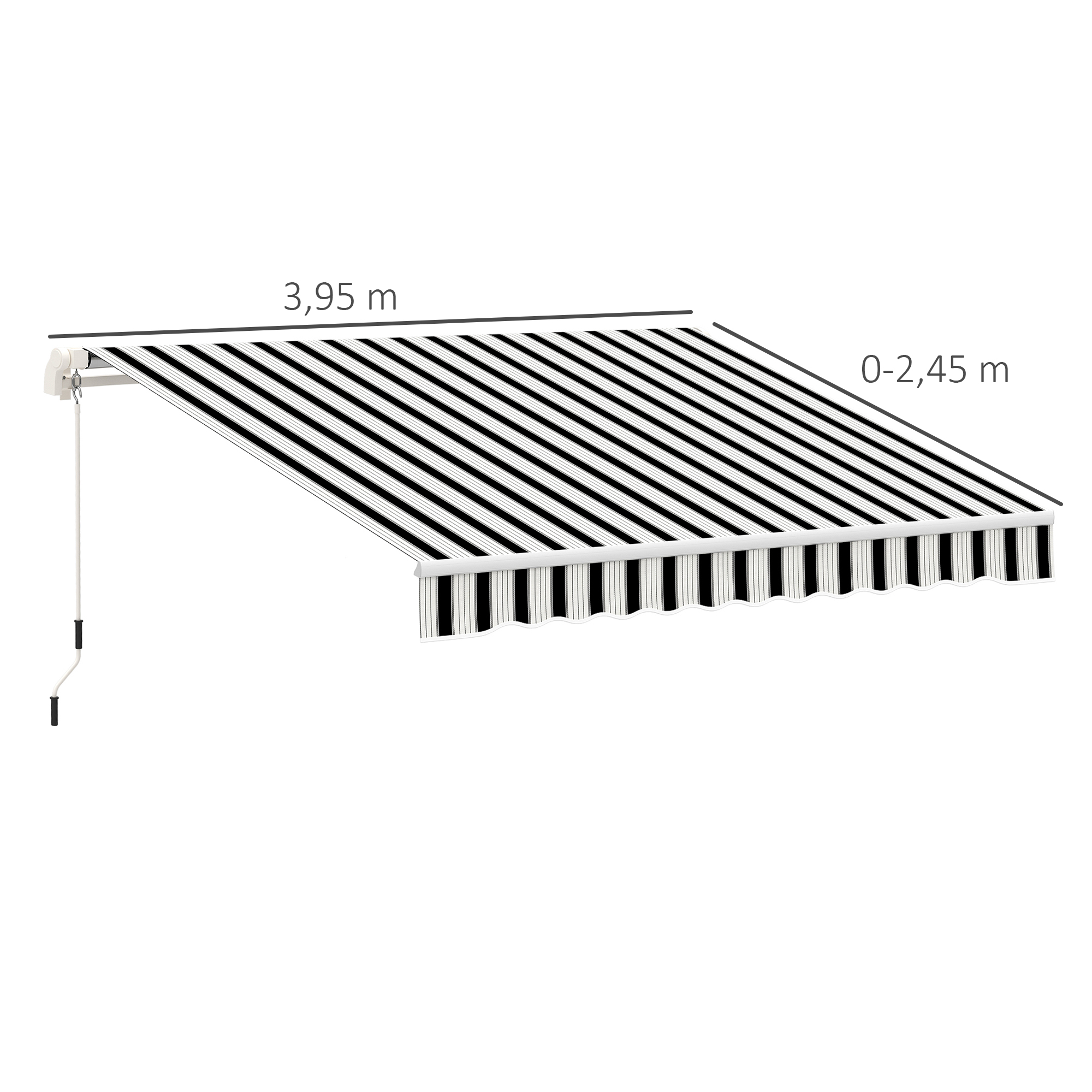 Markise, Sonnenschutz, einfahrbar, mit Handkurbel, Metallrahmen, Polyester, blau+weiß, 3,95 x 2,45 x 3,50 m