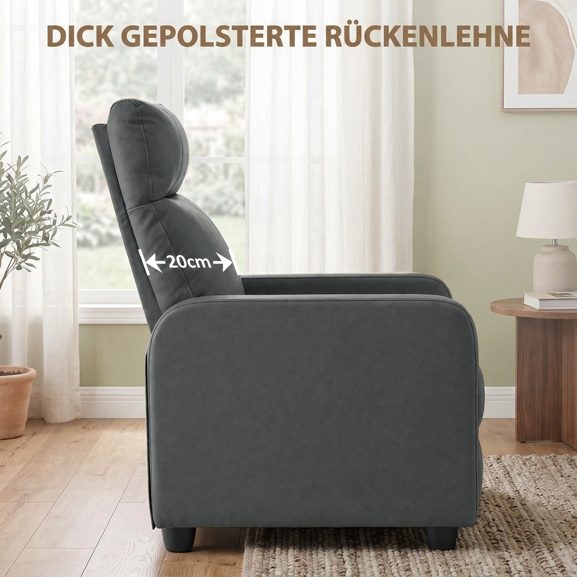 Relaxsessel mit Push Back Liegefunktion und Fußstütze Fernsehsessel aus PU Leder  Grau
