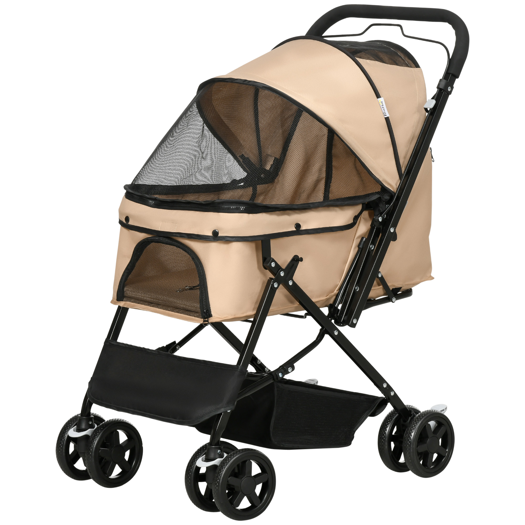 Hundewagen Hundebuggy klappbar, 1 Korb, 2 Bremsen, inkl. Sicherheitsleine, Hellbraun