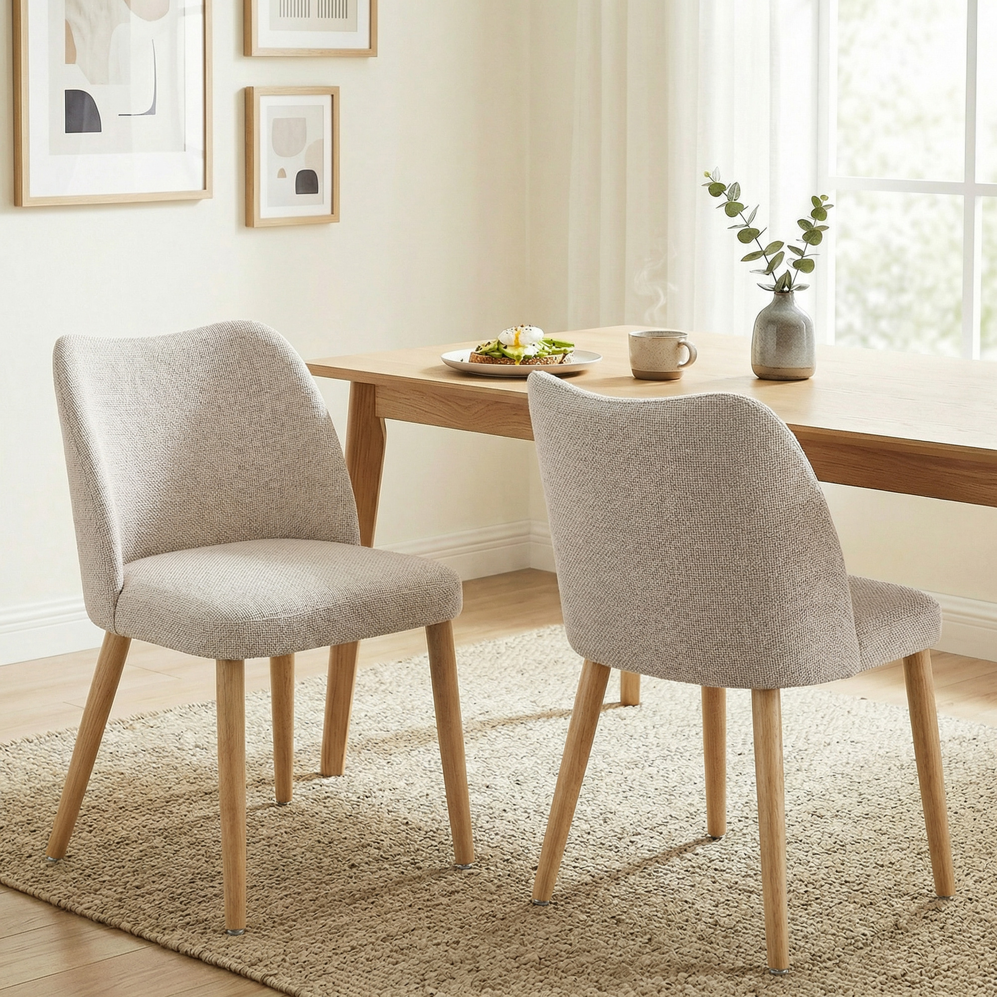 Esszimmerstühle 2er-Set, gepolsterte Küchenstühle mit Leinenoptik, für Esstisch, Wohnzimmer, Cremeweiß