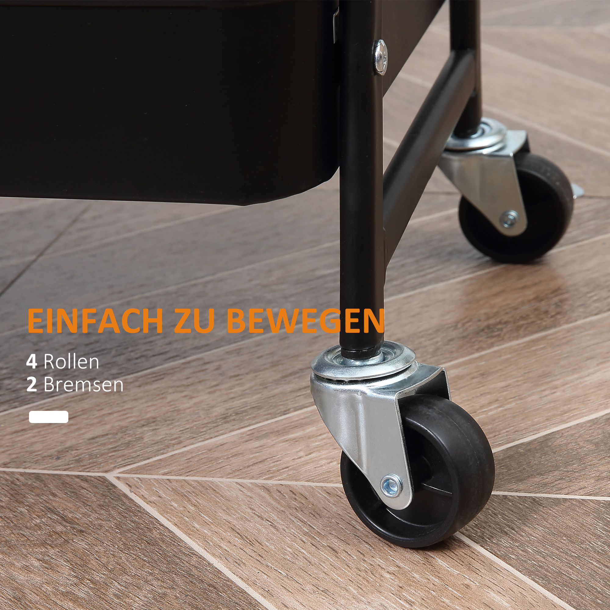 Rollwagen, Servierwagen mit 3 Korbböden, Metall, Kunststoff, Schwarz