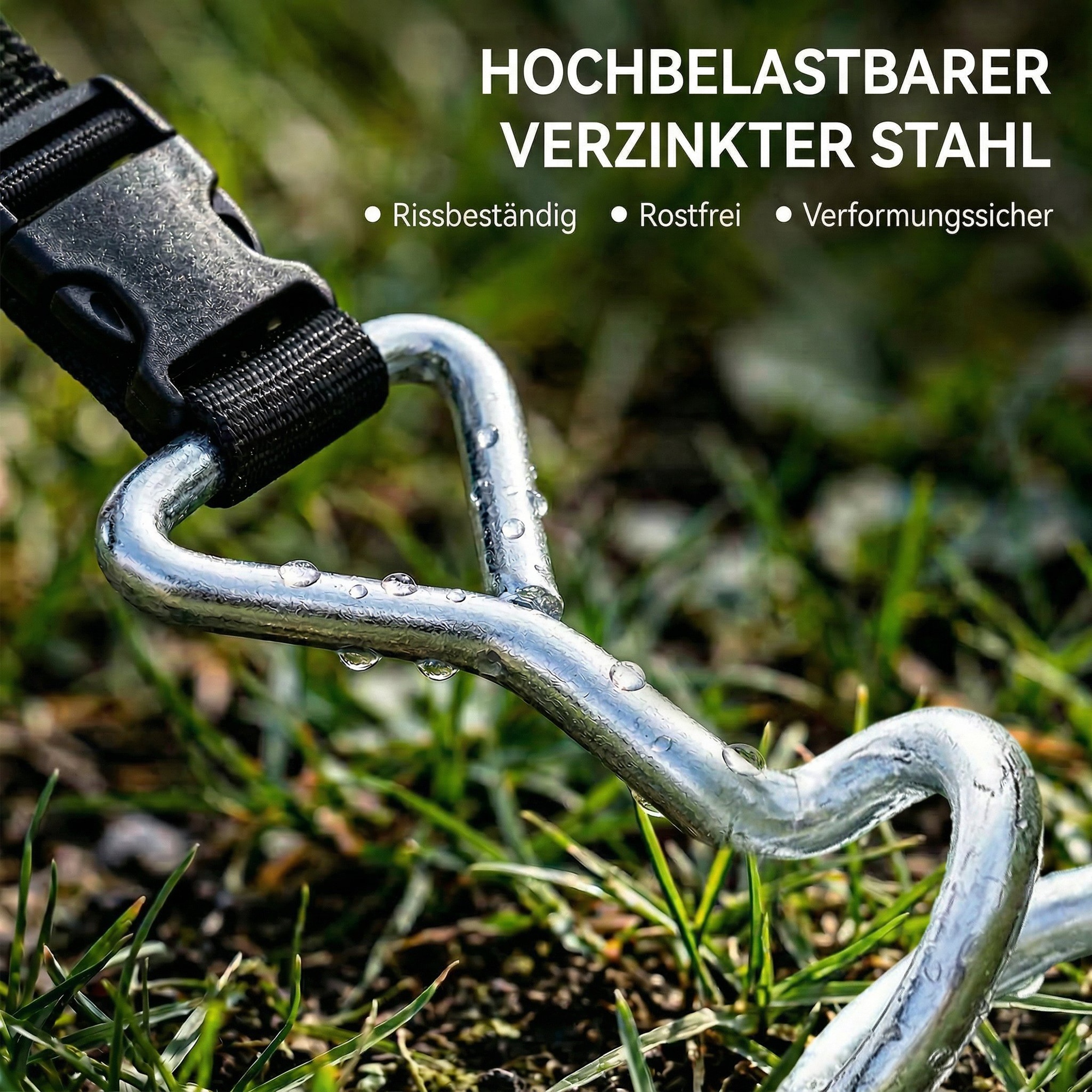Bodenanker Schraube 4er Set 32 cm spiralförmige Trampolin Pfähle Anker mit Dreiecksgriff, verstellbare Gurte Silber