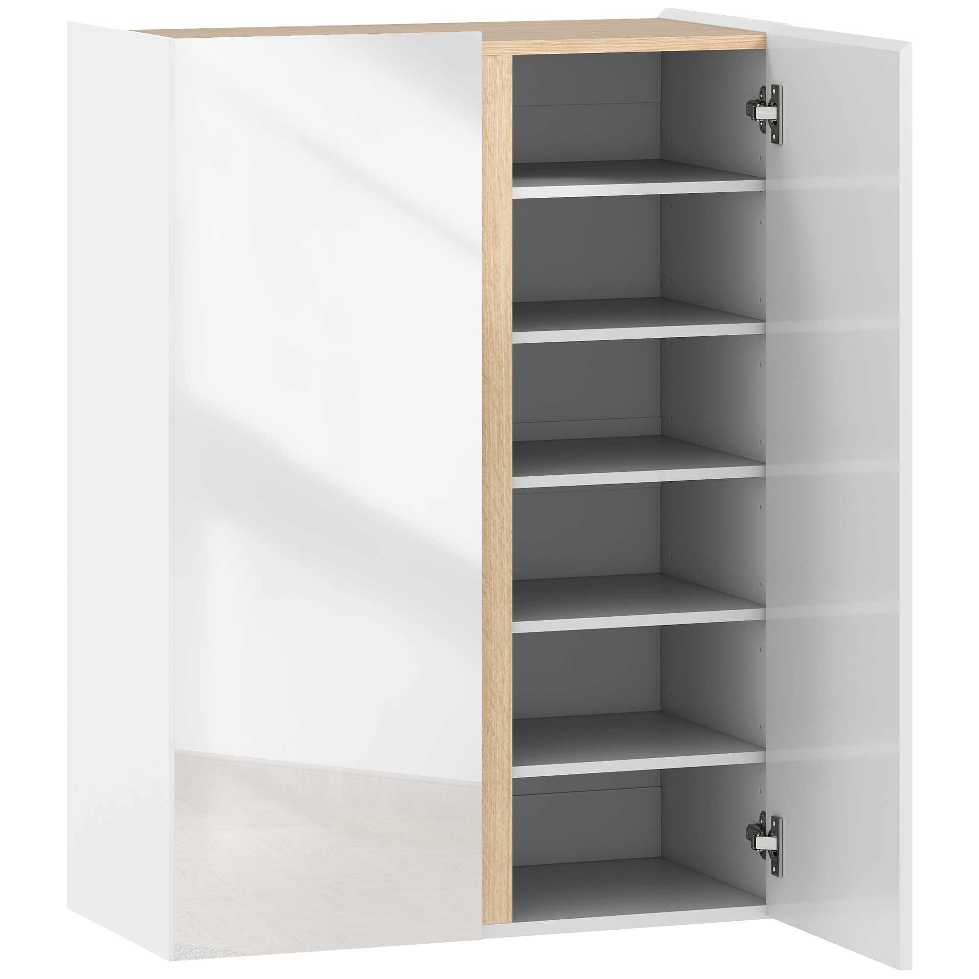 Schuhschrank mit Soft-Close-Funktion, 6-stufiges Design ohne Griffe, fasst bis zu 18 Paare, für Flur, Eingangsbereich, Holz, Weiß