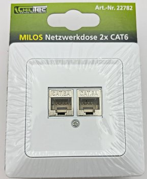 MILOS Netzwerk-Dose 2x CAT6, inkl. Rahmen, UP, matt weiß