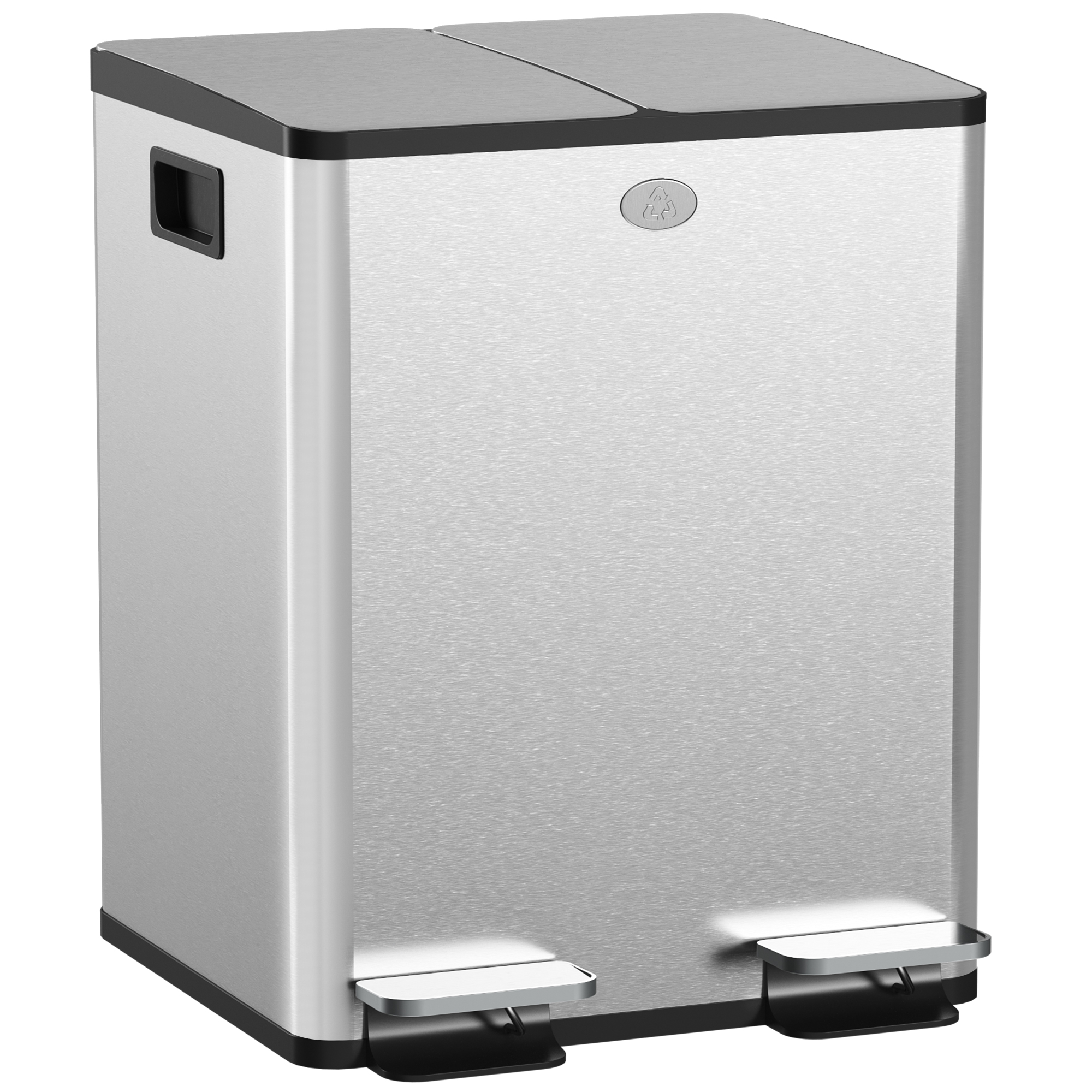 2x 20l Doppelmülleimer, Pedalöffnung, leicht zu reinigen, Edelstahl, Kunststoff, Silber