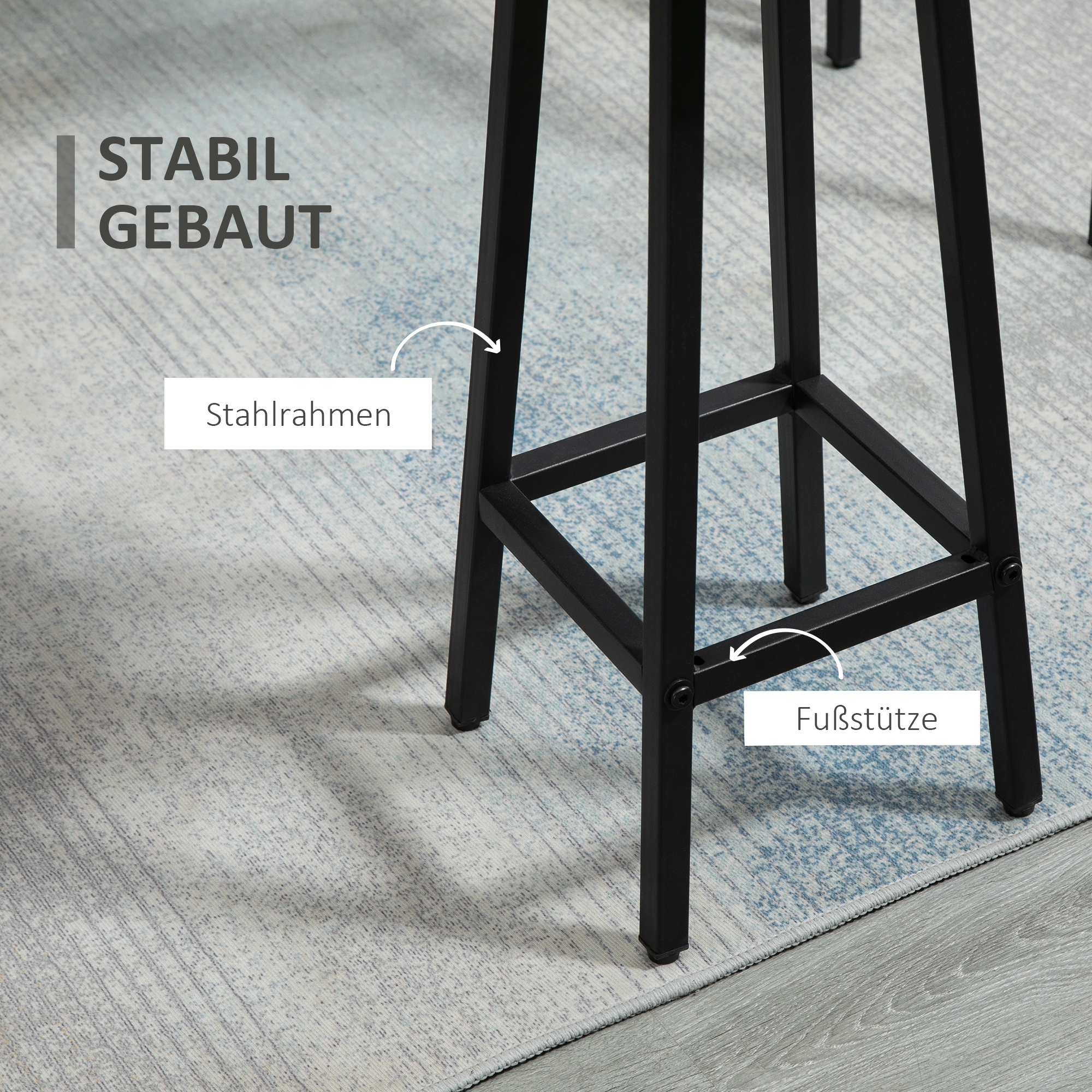 Bartisch-Set im Industriedesign, 6-teilig, 2 Tische und 4 Barhocker, Grau + Schwarz
