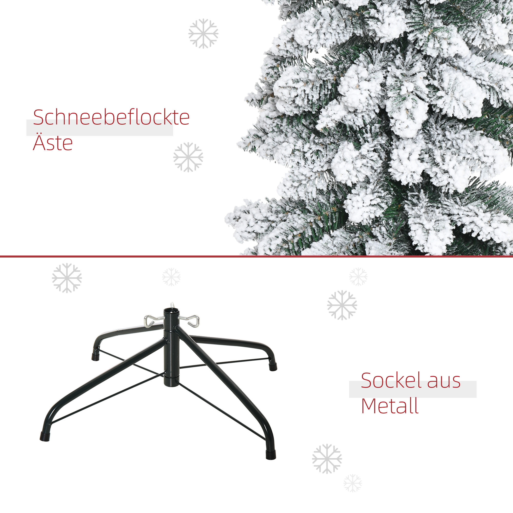 Künstlicher Weihnachtsbaum, schneebedeckt, schmales Design, feuerfest, 210 cm, Grün/Weiß