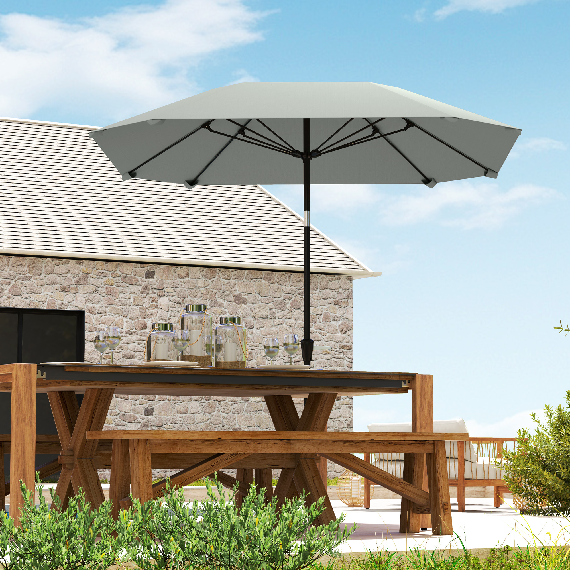 2,3 m Sonnenschirm ohne Basis, Verstellbarer Terrassenschirm mit Kurbel, Polyester, Aluminium, Fiberglas, Dunkelgrau