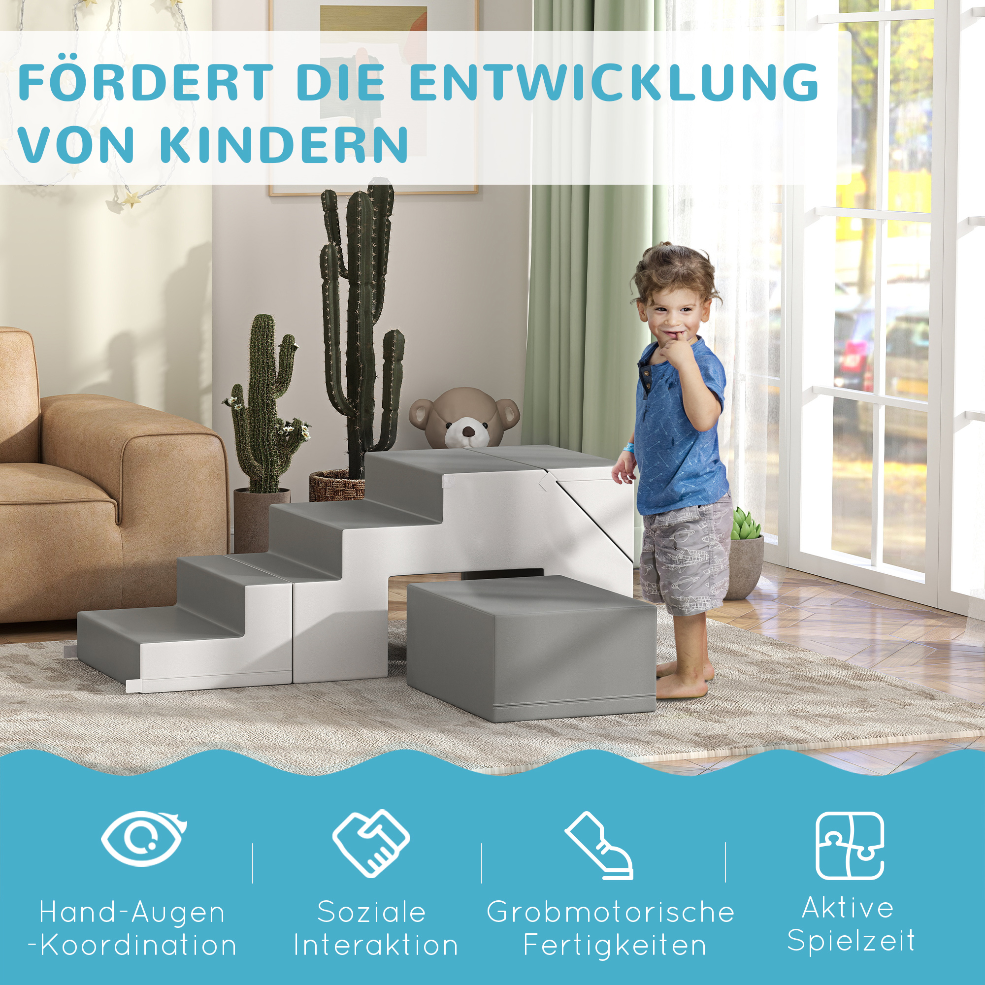 Kletter- und Rutschspielzeug für Kinder, fördert Motorik, Kunstleder, EPE-Schaum, 86x49x47 cm, Grau