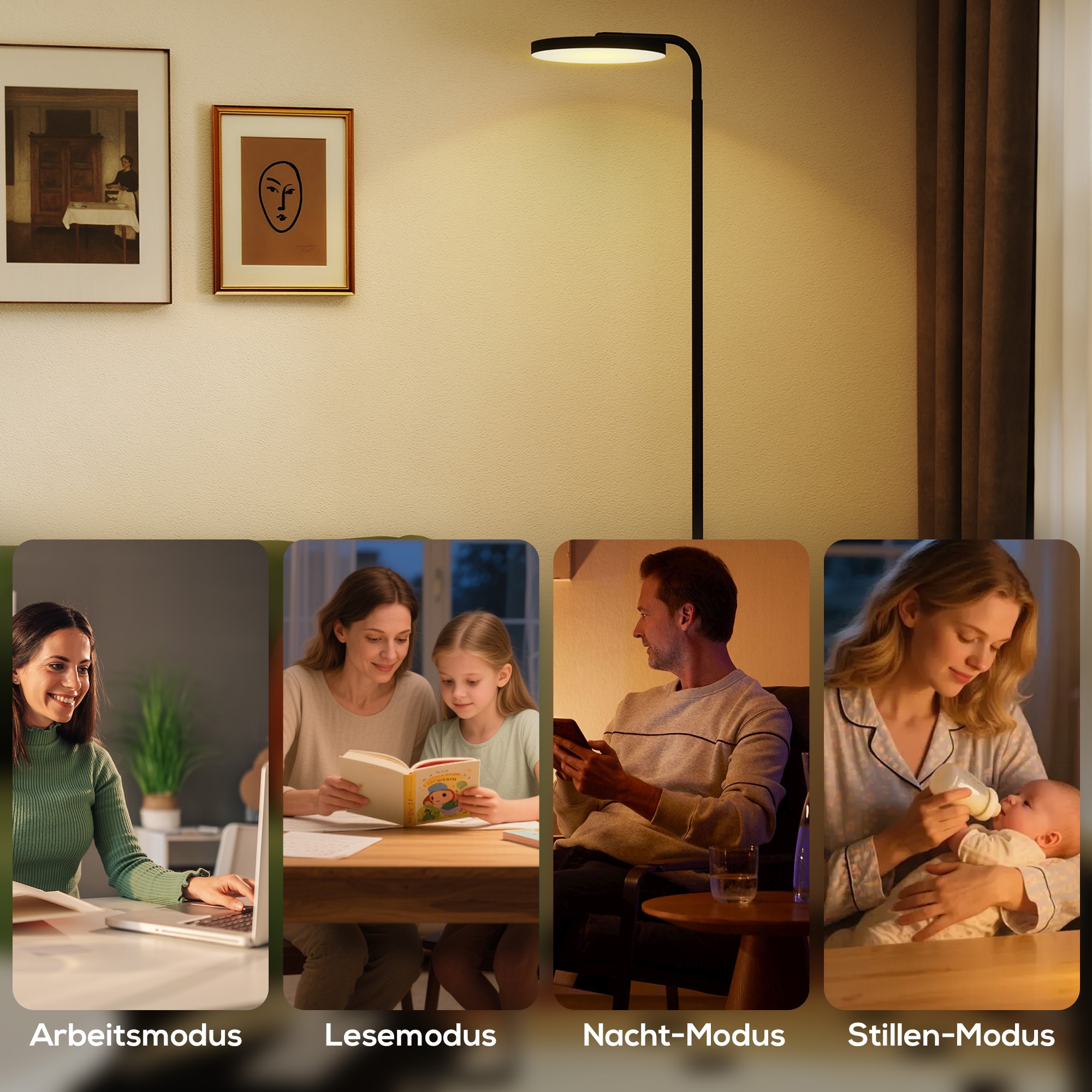 LED-Stehlampe mit magnetischer Fernbedienung, flexibel verstellbar, drehbar, Metall, Schwarz