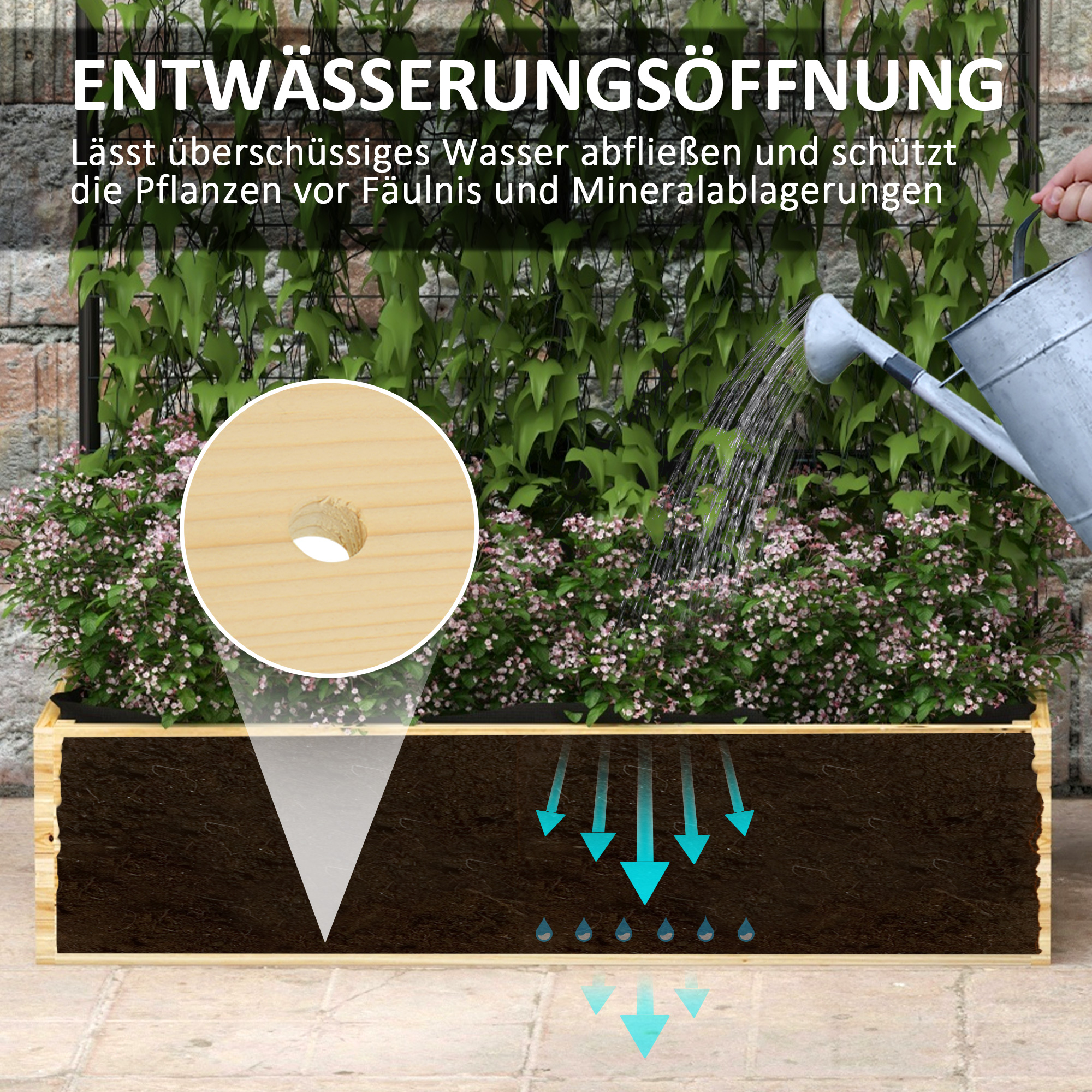 Hochbeet mit Rankgitter, Innenfutter aus Vlies, Naturholz, Stahl, 80x38x145 cm, Schwarz