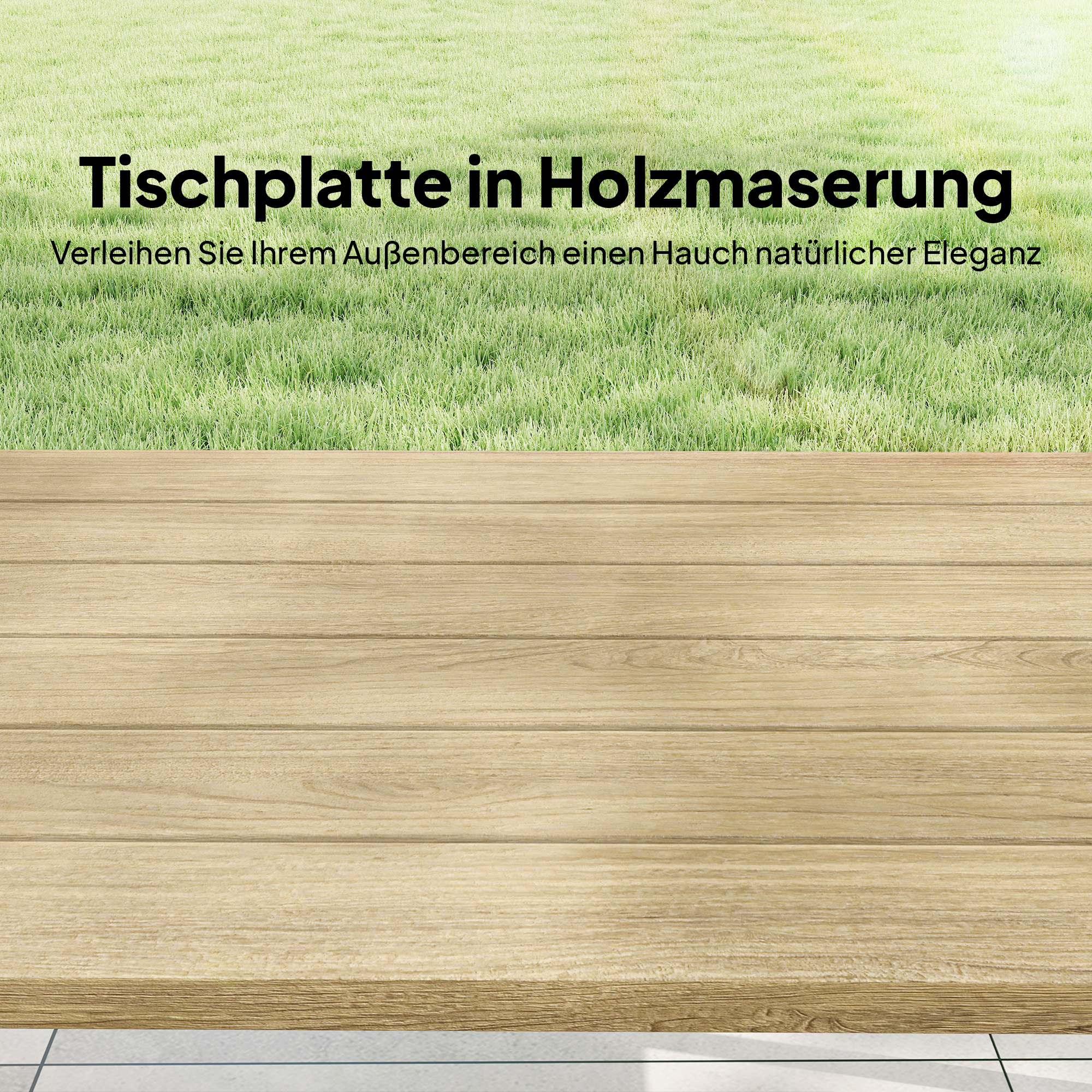 Outdoor-Couchtisch, rechteckiger Metall-Beistelltisch mit Tischplatte in Holzoptik, 100 x 55 cm, Braun