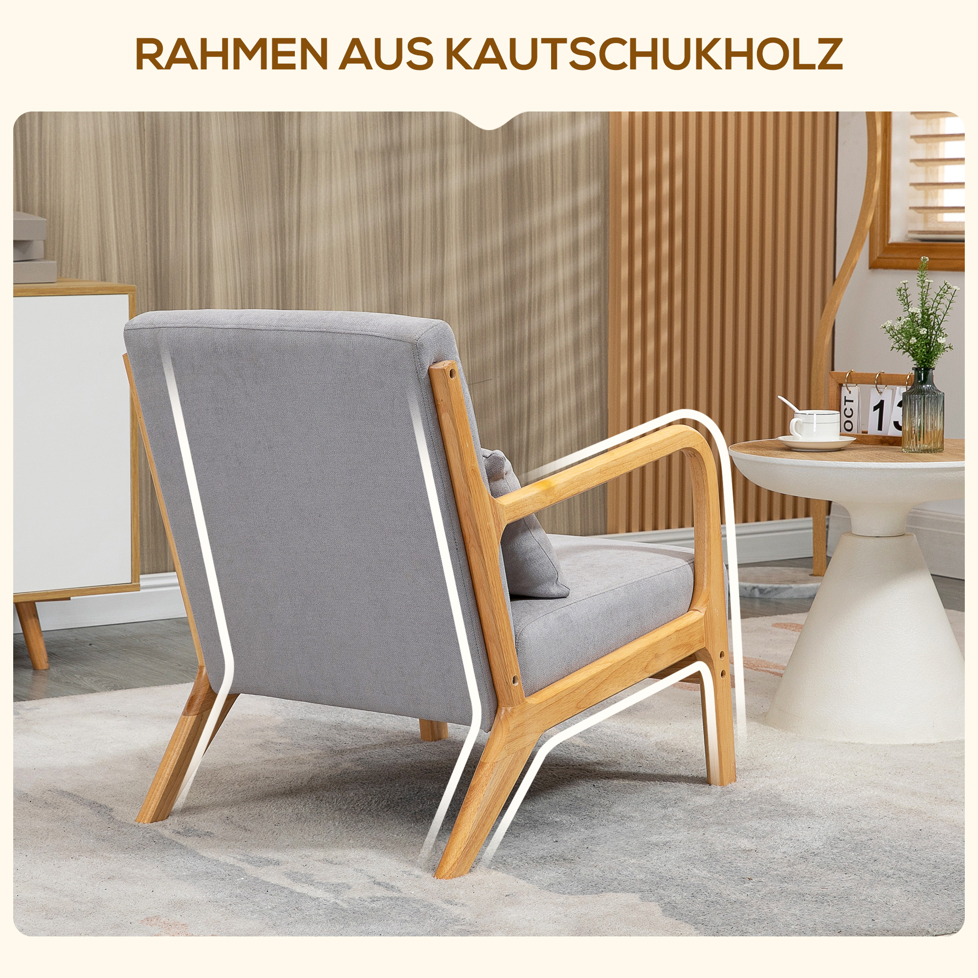 Eleganter Lounge-Sessel mit Holzrahmen und Schaumstoff-Polsterung, Samtoptik, für Wohnzimmer, Schlafzimmer, Grau