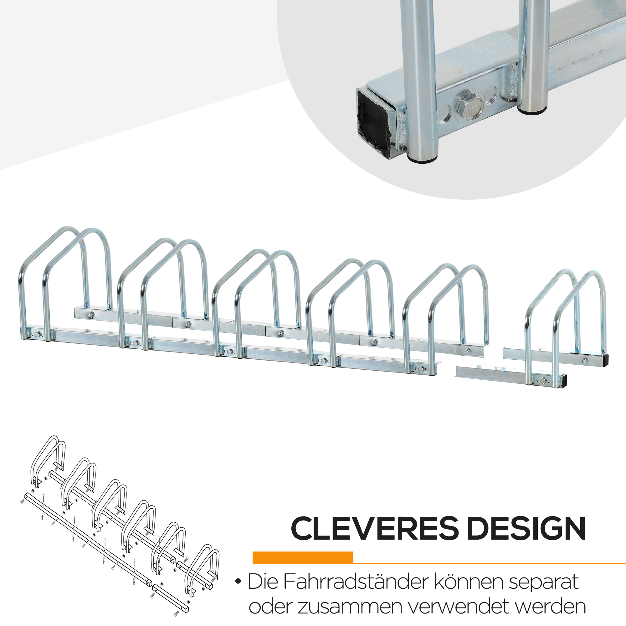 Fahrradständer für 6 Fahrräder wetterfest Wand- oder Bodenmontage Stahl 179 x 33 x 27cm
