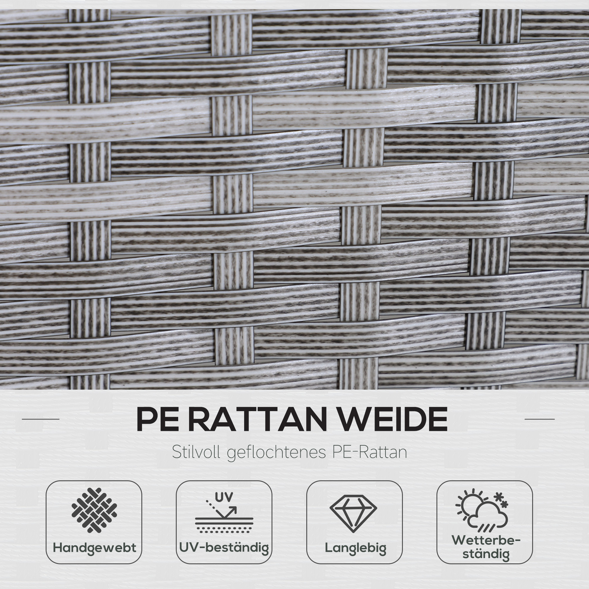 5-tlg, Gartenmöbel Set, Rattan Sitzgruppe mit Fußhocker, Metall, Grau, 142 x 60 x 75 cm