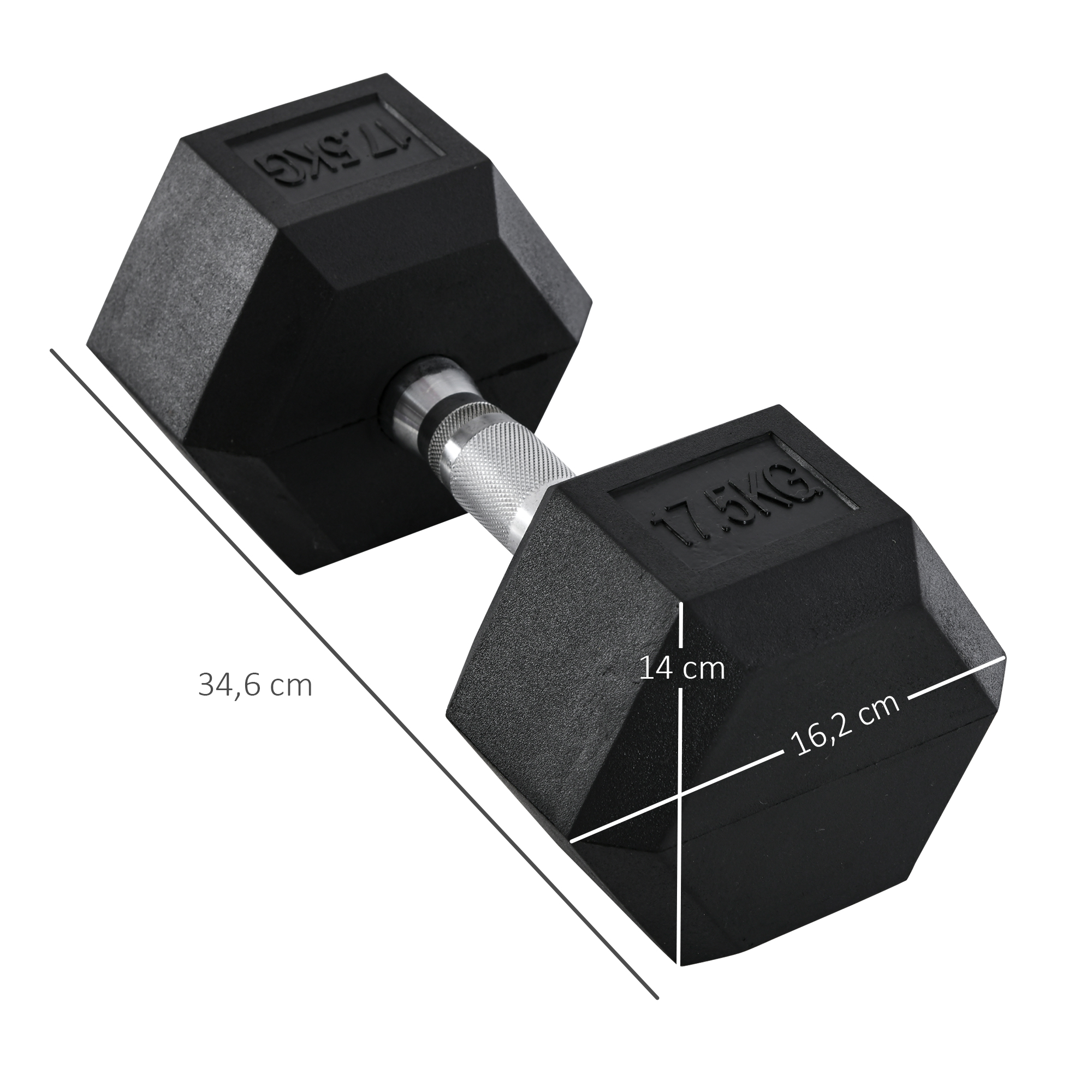 Kurzhantel, 17,5 kg Hantel, Hantel, Gewicht, Anti-Rutsch-Griff, Schwarz + Silber