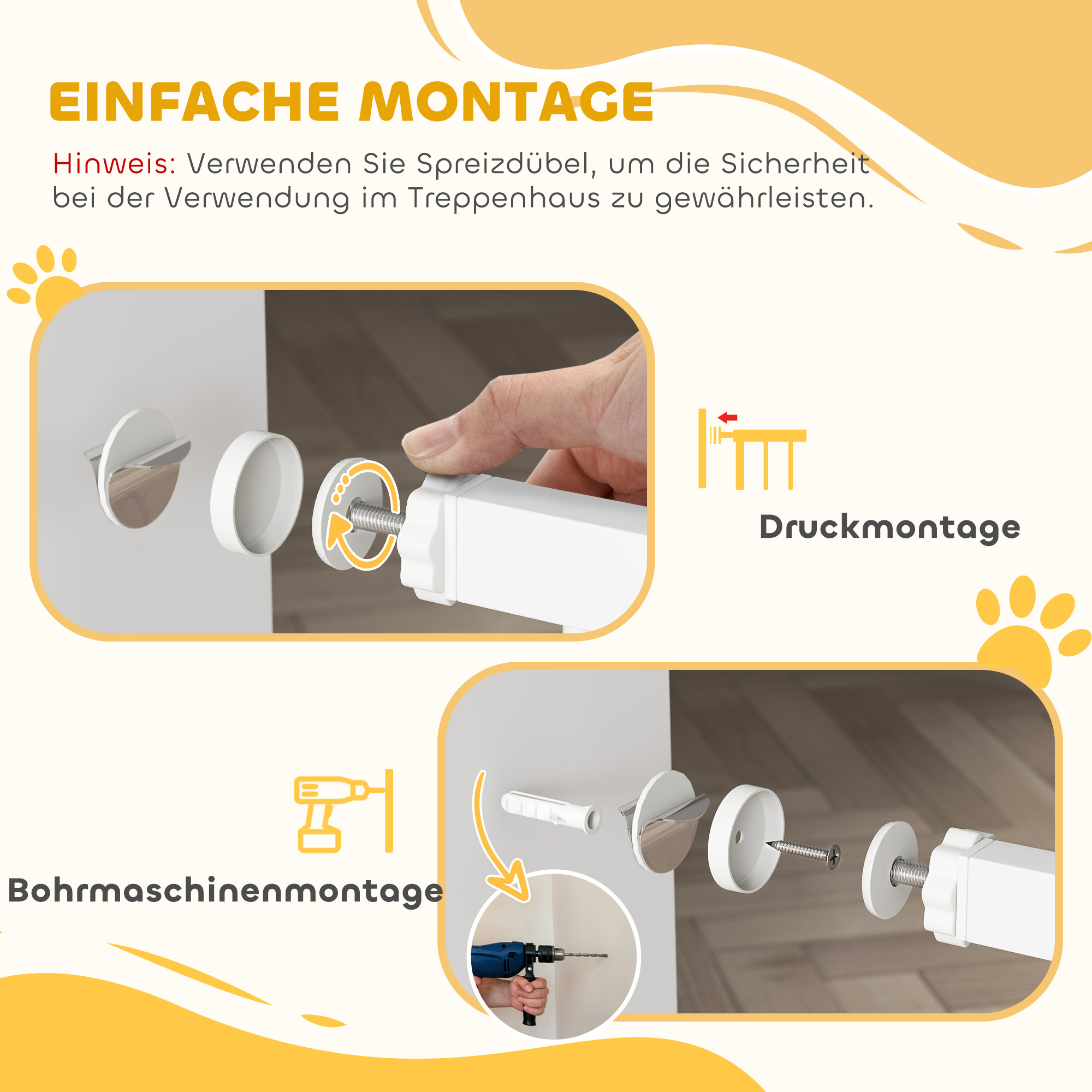 Treppenschutzgitter Absperrgitter ohne Bohren mit automatische Schließung für Kinder Küche Treppe 76-82 x 76 cm Weiß
