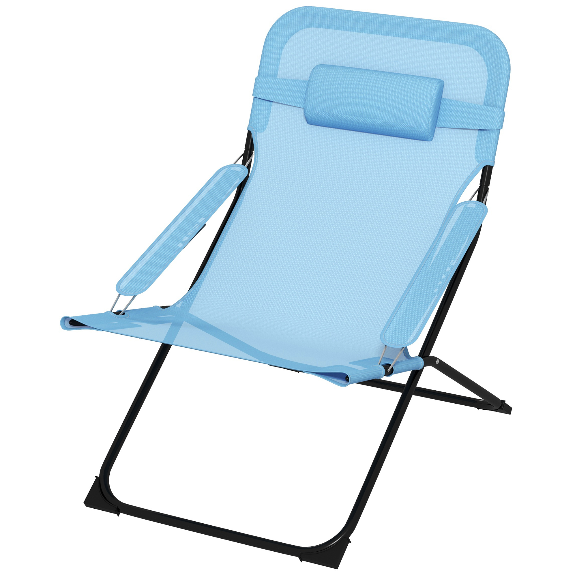Klappstuhl, 4-stufig verstellbar, atmungsaktiv, Metallgestell, 69 x 91 x 96 cm, Schwarz/Blau