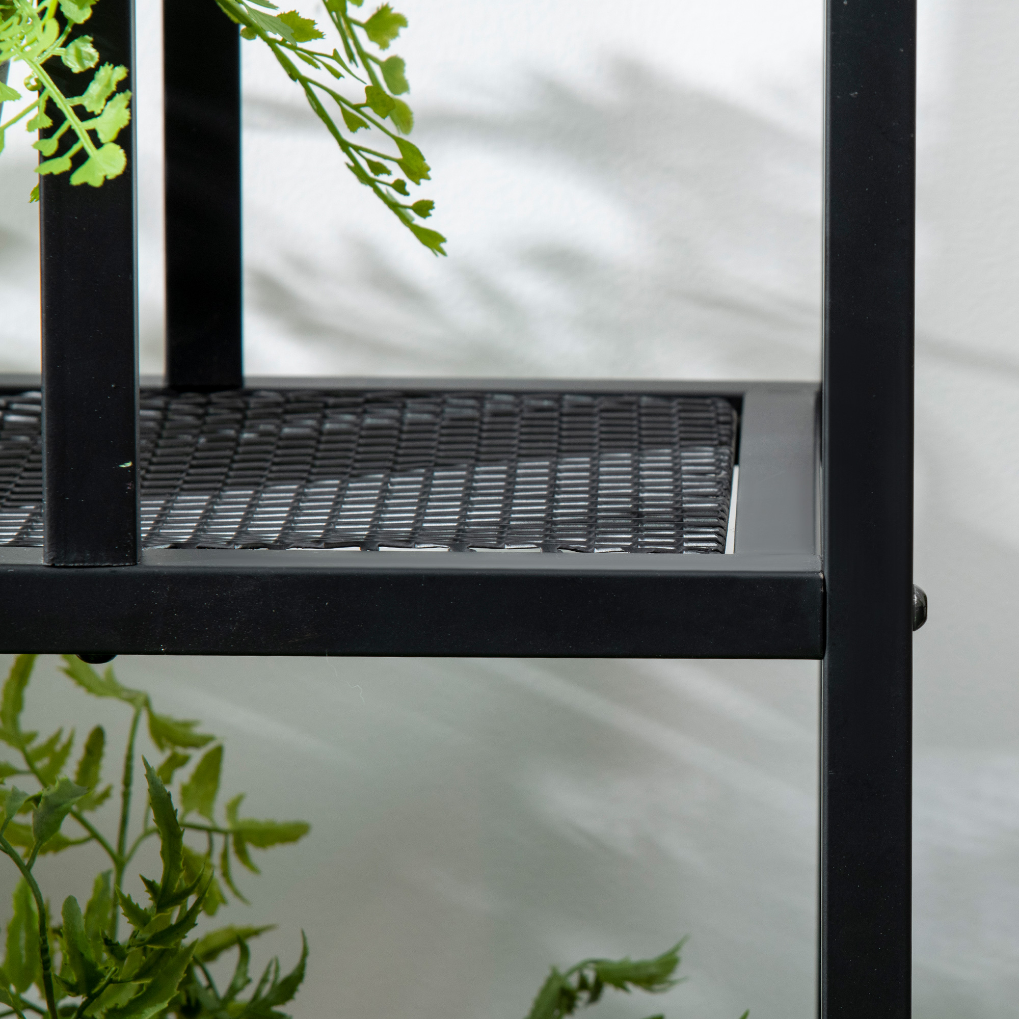 Pflanzenregal mit 4 Regalen, wetterbeständig, Blumentreppe, 91 cm x 25 cm x 83 cm, Schwarz