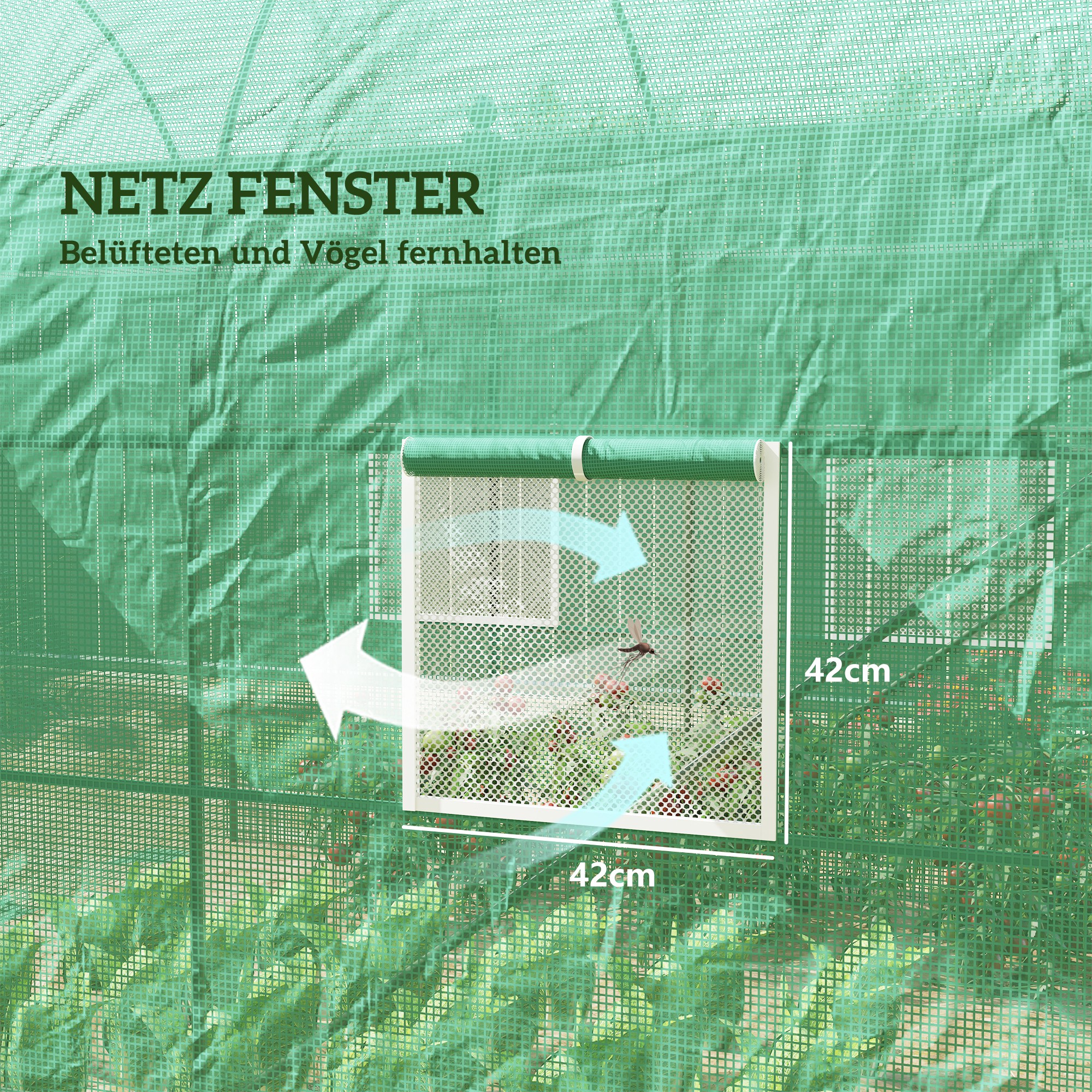 Gewächshaus 245x200x198cm Foliengewächshaus Tomatenhaus mit Tür, 4 Fenster, Folientunnel aus verzinktem Stahl, PE, stabiles Treibhaus Pflanztunnel, inkl. Erdanker & Seilen, Grün