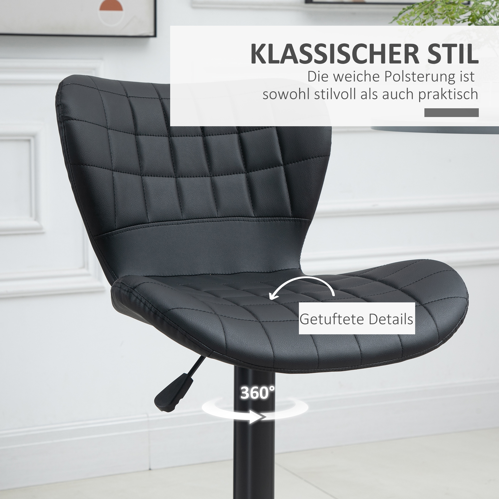 2-er-Set Barhocker Retrodesign 47 cm x 51,5 cm x 89-109 cm Schwarz