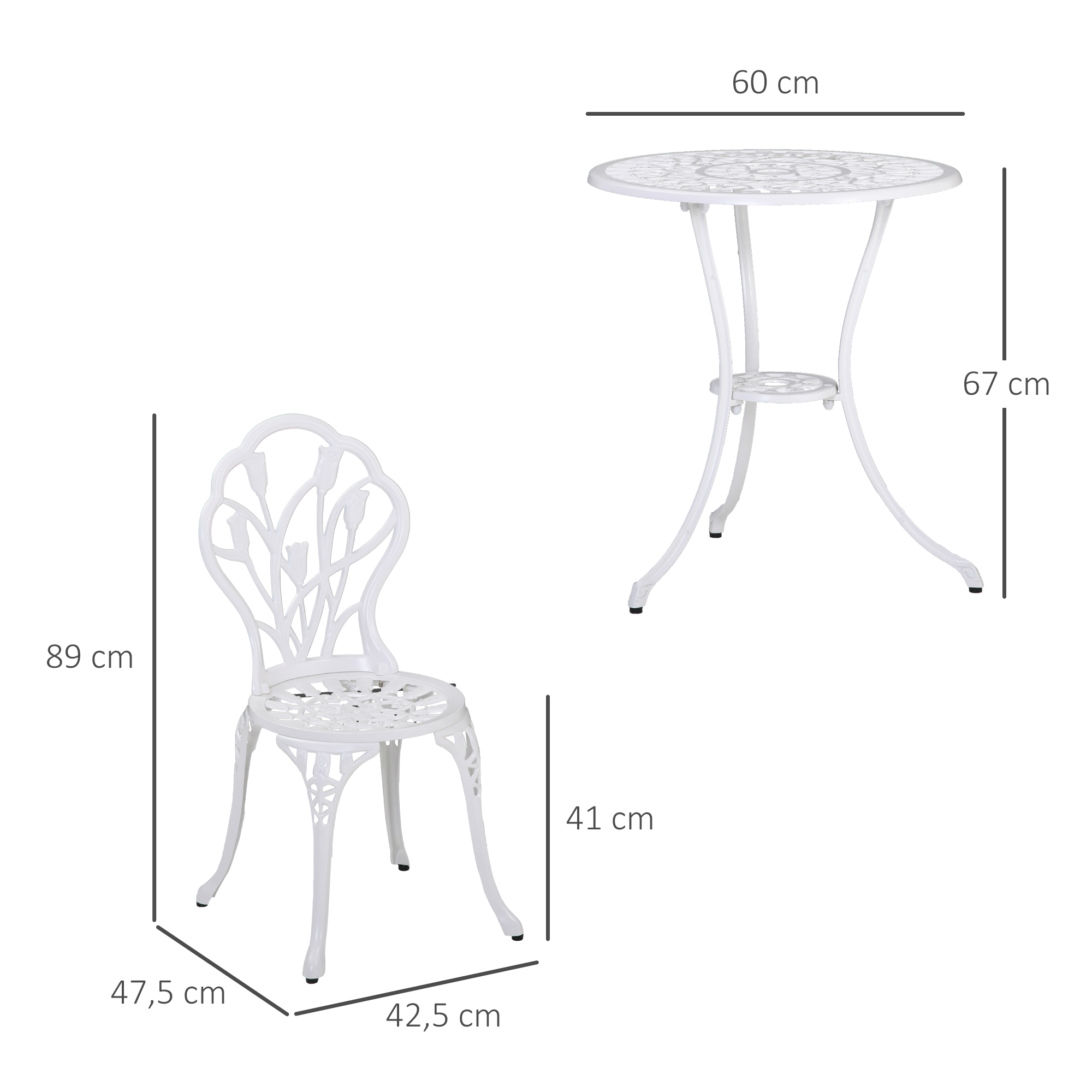 Sitzgruppe für 2 Personen Essgruppe Gartenmöbel-Set 1 Tisch+2 Stühle mit Schirmloch Aluminium Weiß