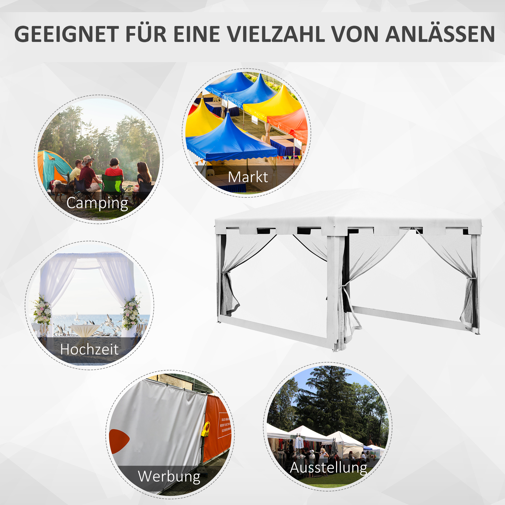 Pavillon Gartenzelt 3 x3 m Pavillon, wetterbeständig, faltbar, 395cm x 295cm x 255 cm, Weiß
