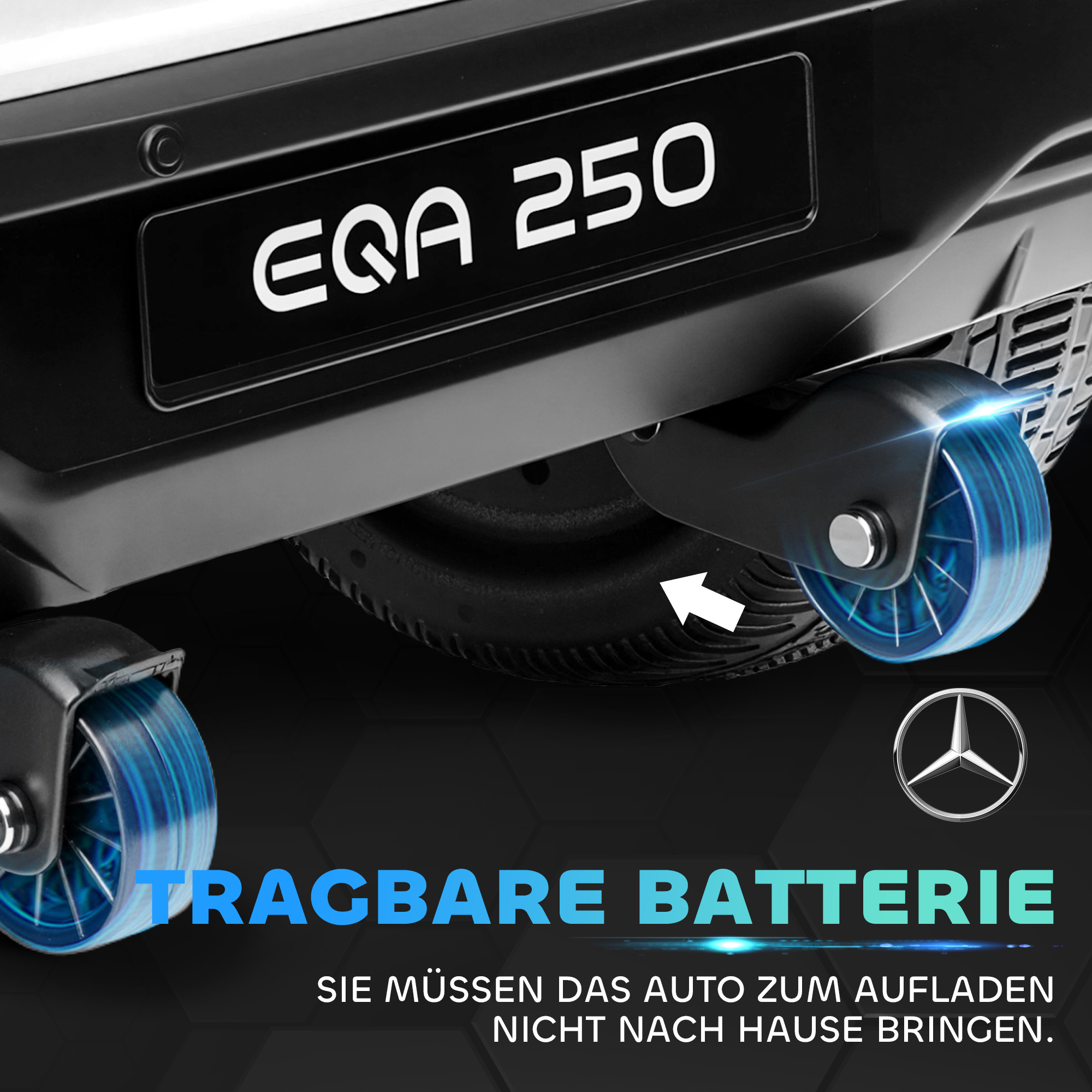 Elektro Kinderauto, lizenzierter Mercedes-Benz EQA, 3-8 km/h, Musik, Scheinwerfer, Hupe, Fernsteuerung, weiß