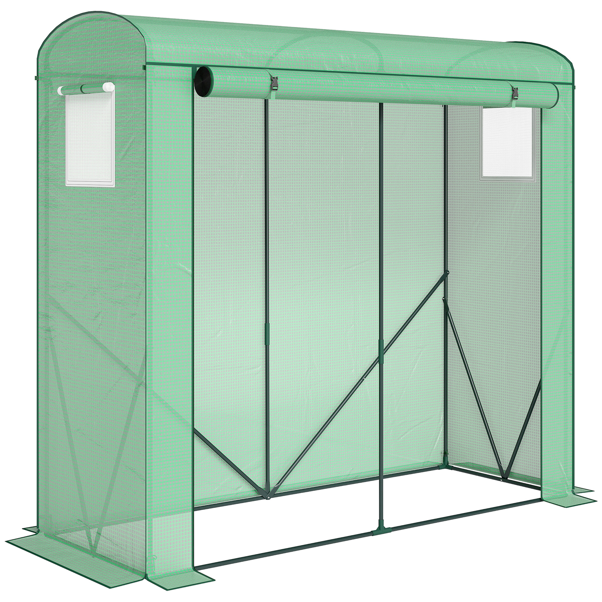 Gewächshaus mit Netzfenstern aufrollbarer Tür, Foliengewächshaus aus Stahl 200 x 75 x 188 cm Grün