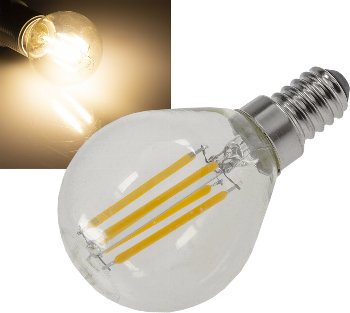 LED Tropfenlampe E14 "Filament T4" - 3000k, 500lm, 230V/4W, warmweiß LED Tropfenlampe E14 "Filament T4" - 3000k, 500lm, 230V/4W, warmweiß