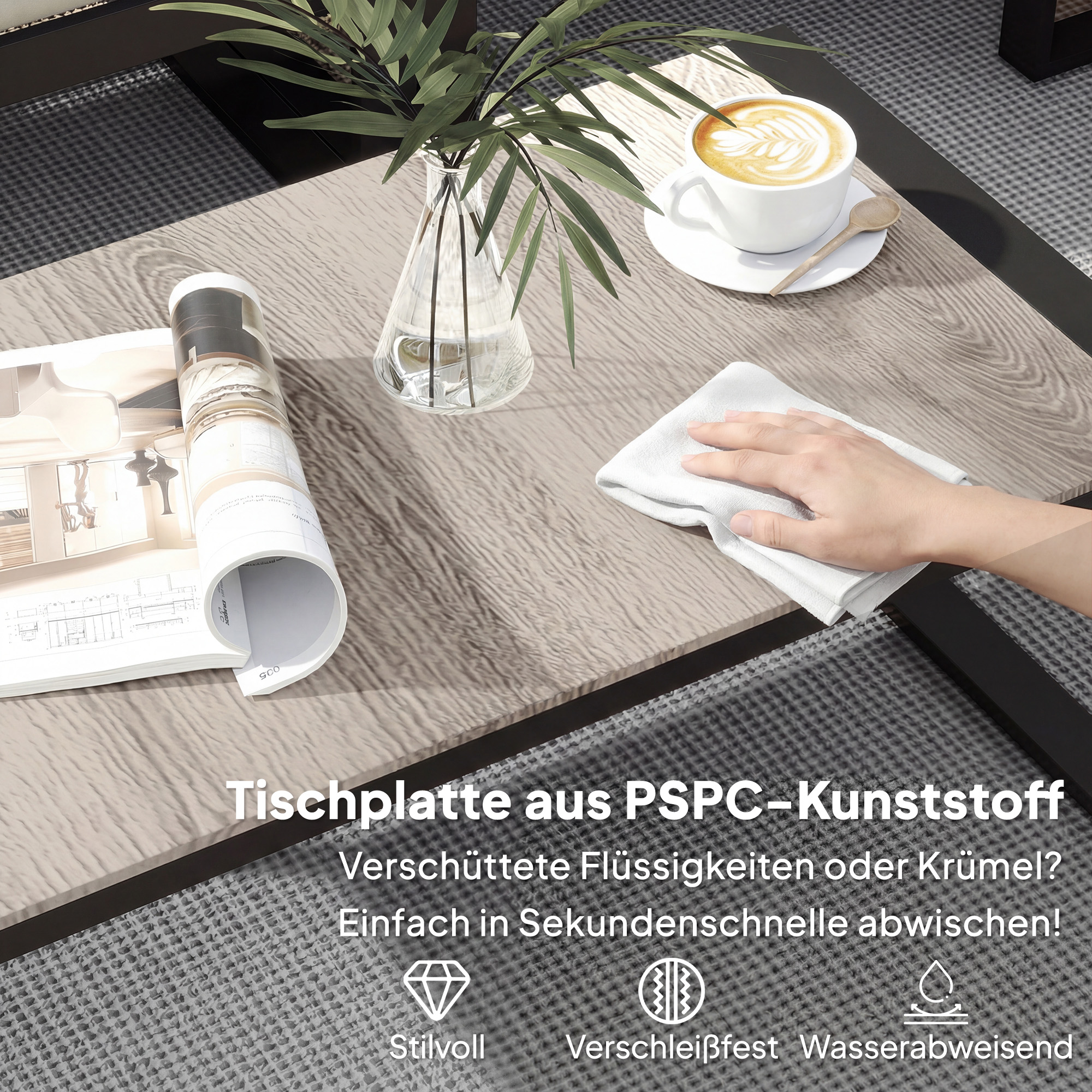 4-teiliges Gartenmöbel-Set, Sofa-Set mit 2 Zweisitzern, armloser Stuhl, Couchtisch, für Balkon, Khaki